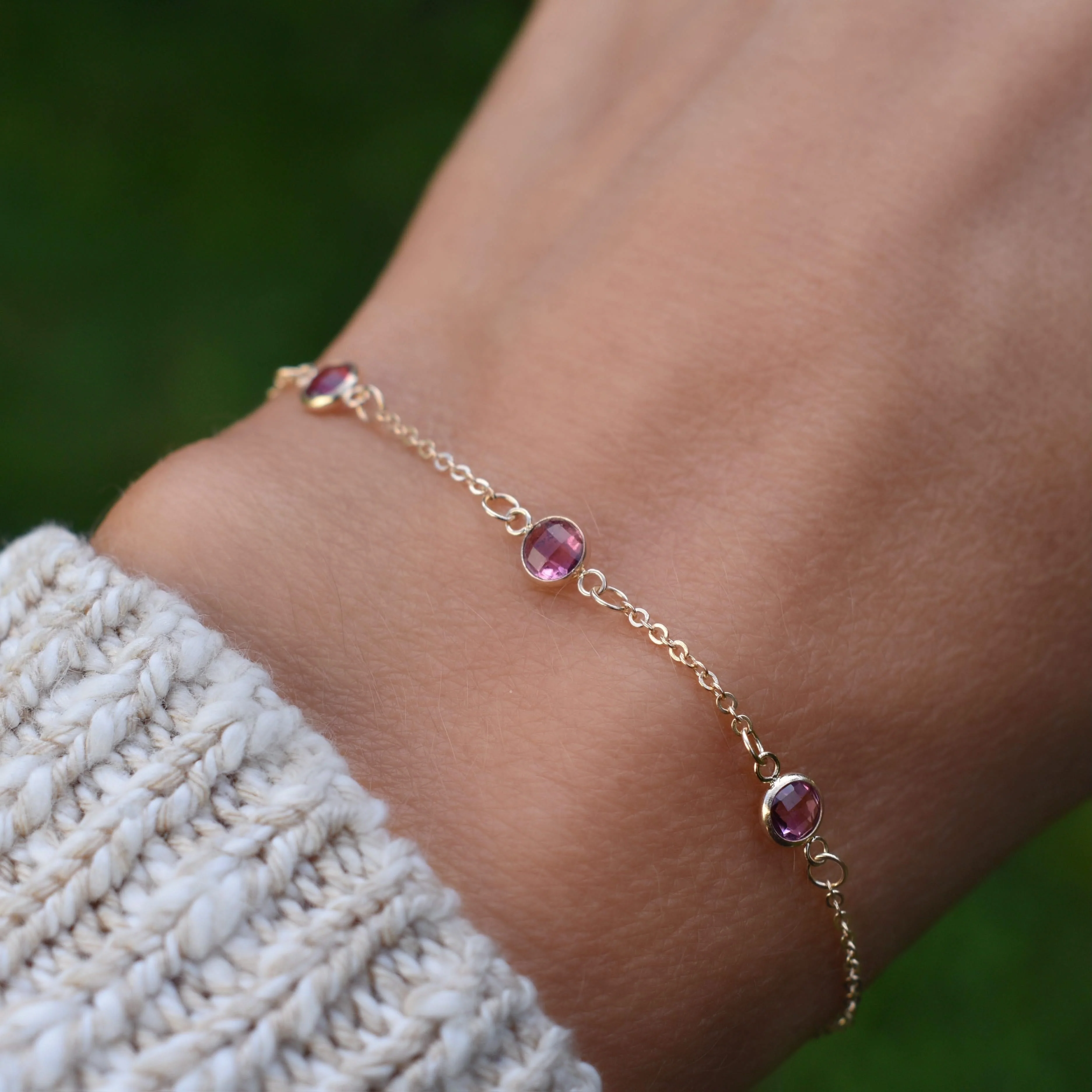 Bayberry 3 Pink Sapphire Bracelet in 14k Gold (October) - Image 9