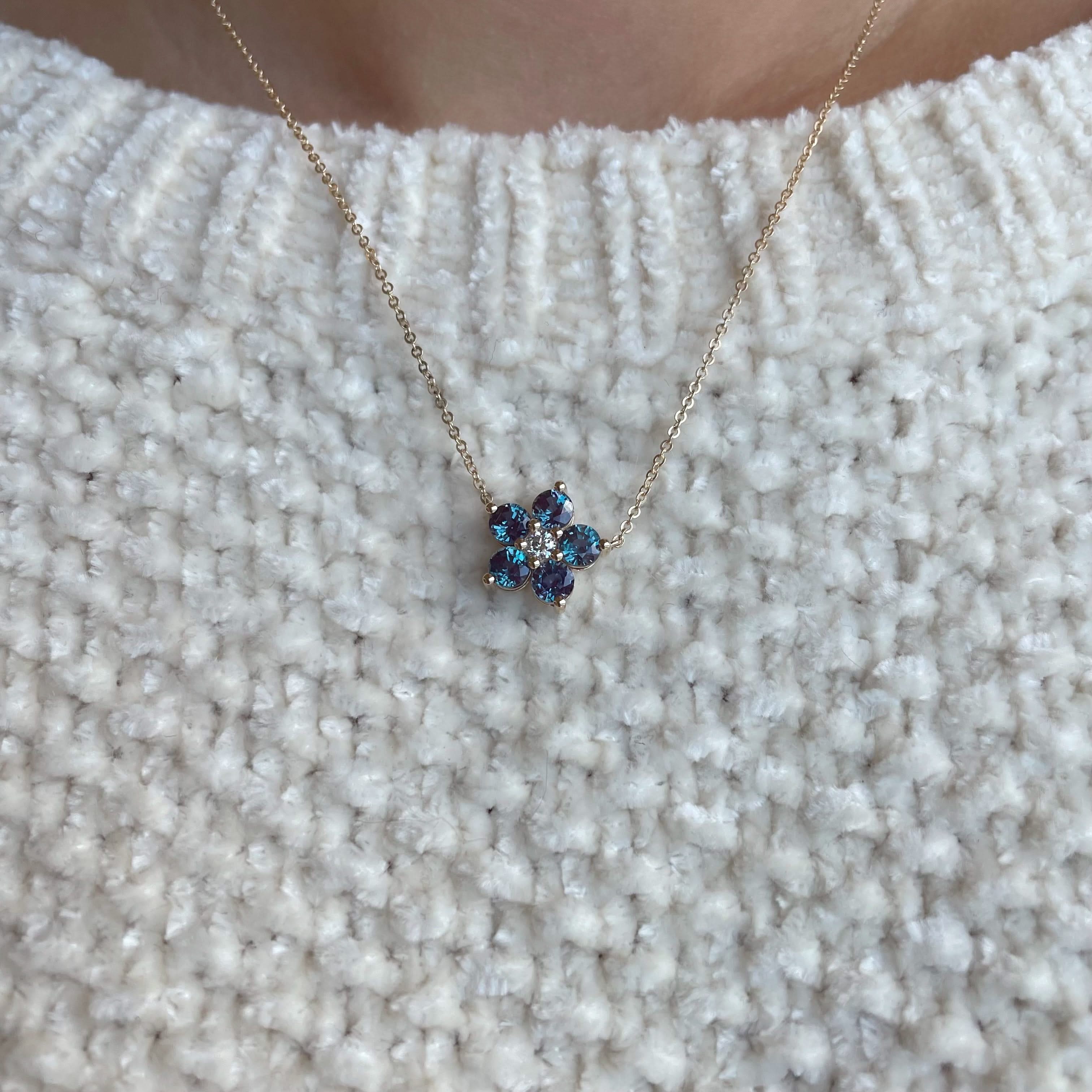 Greenwich Flower Alexandrite & Diamond Necklace in 14k Gold (June) - Image 11