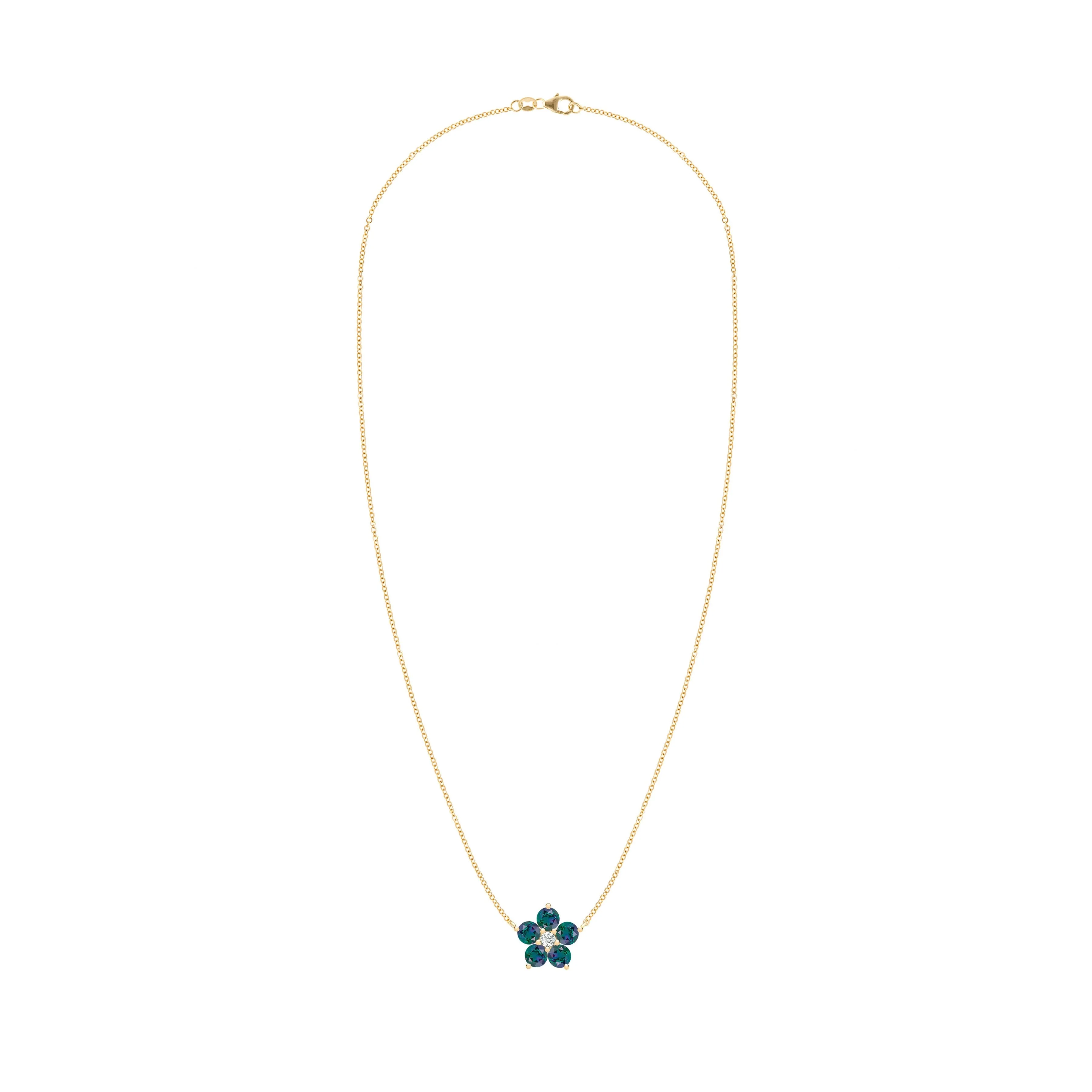 Greenwich Flower Alexandrite & Diamond Necklace in 14k Gold (June) - Image 4