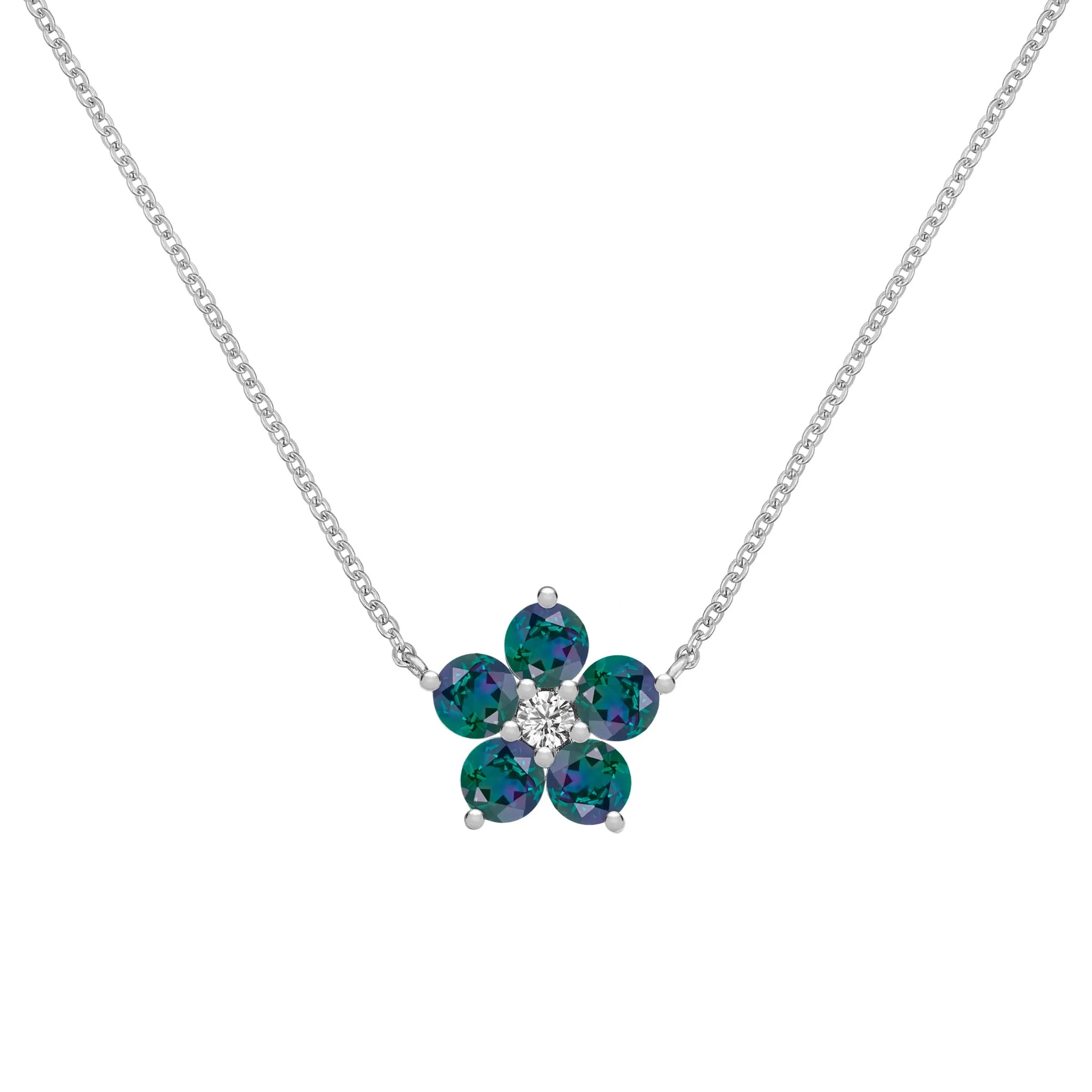 Greenwich Flower Alexandrite & Diamond Necklace in 14k Gold (June) - Image 8