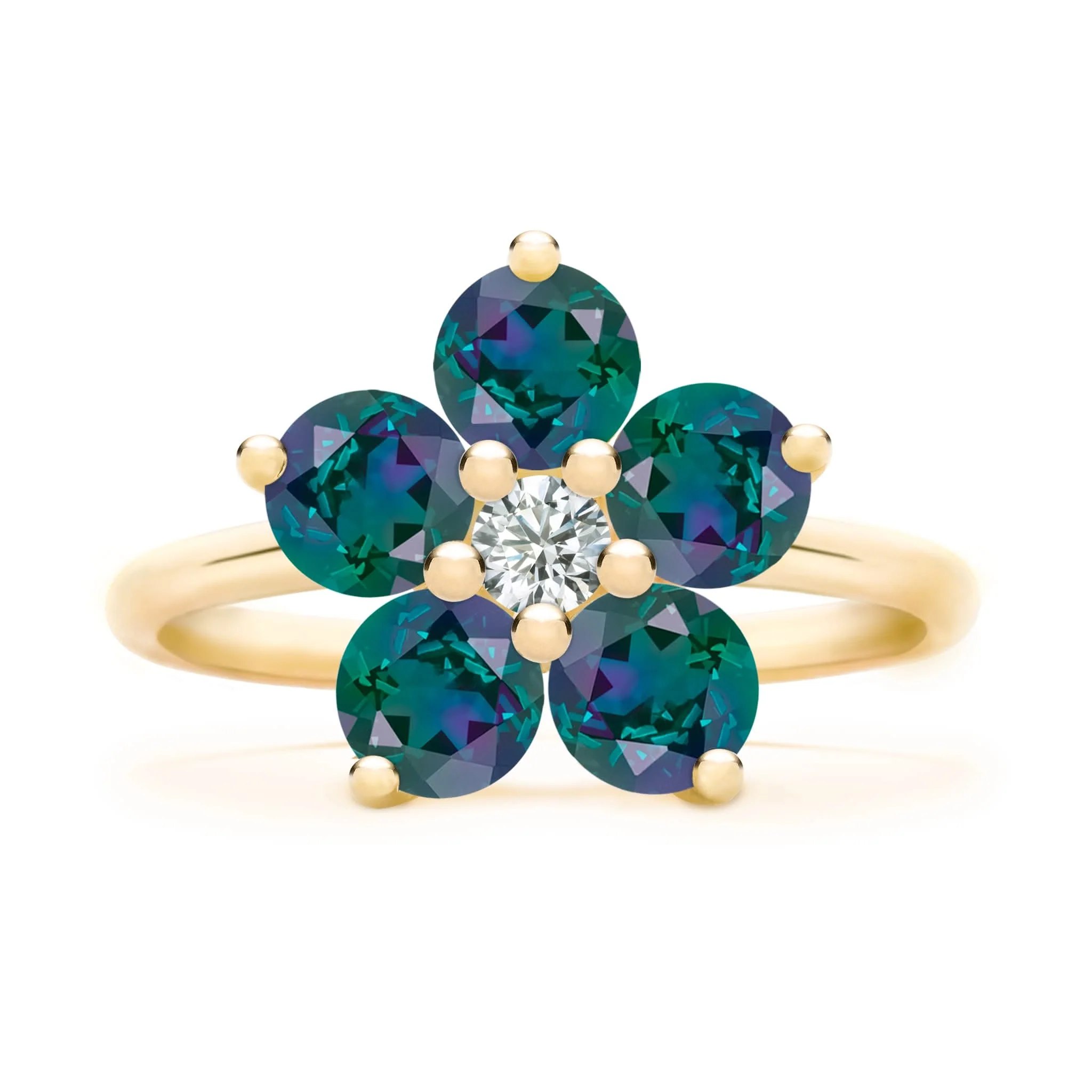 Greenwich Flower Alexandrite & Diamond Ring in 14k Gold (June) - Image 4