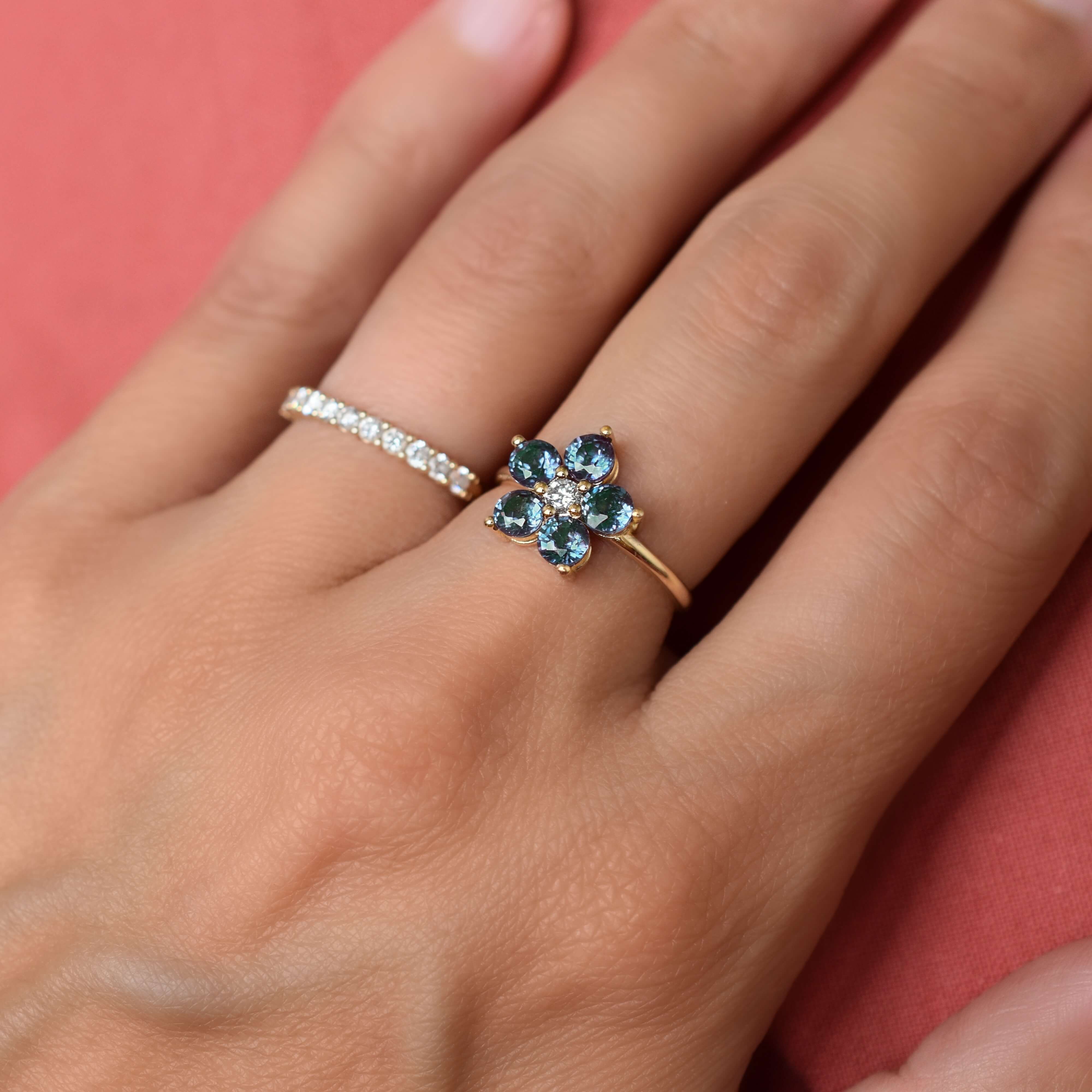 Greenwich Flower Alexandrite & Diamond Ring in 14k Gold (June) - Image 7