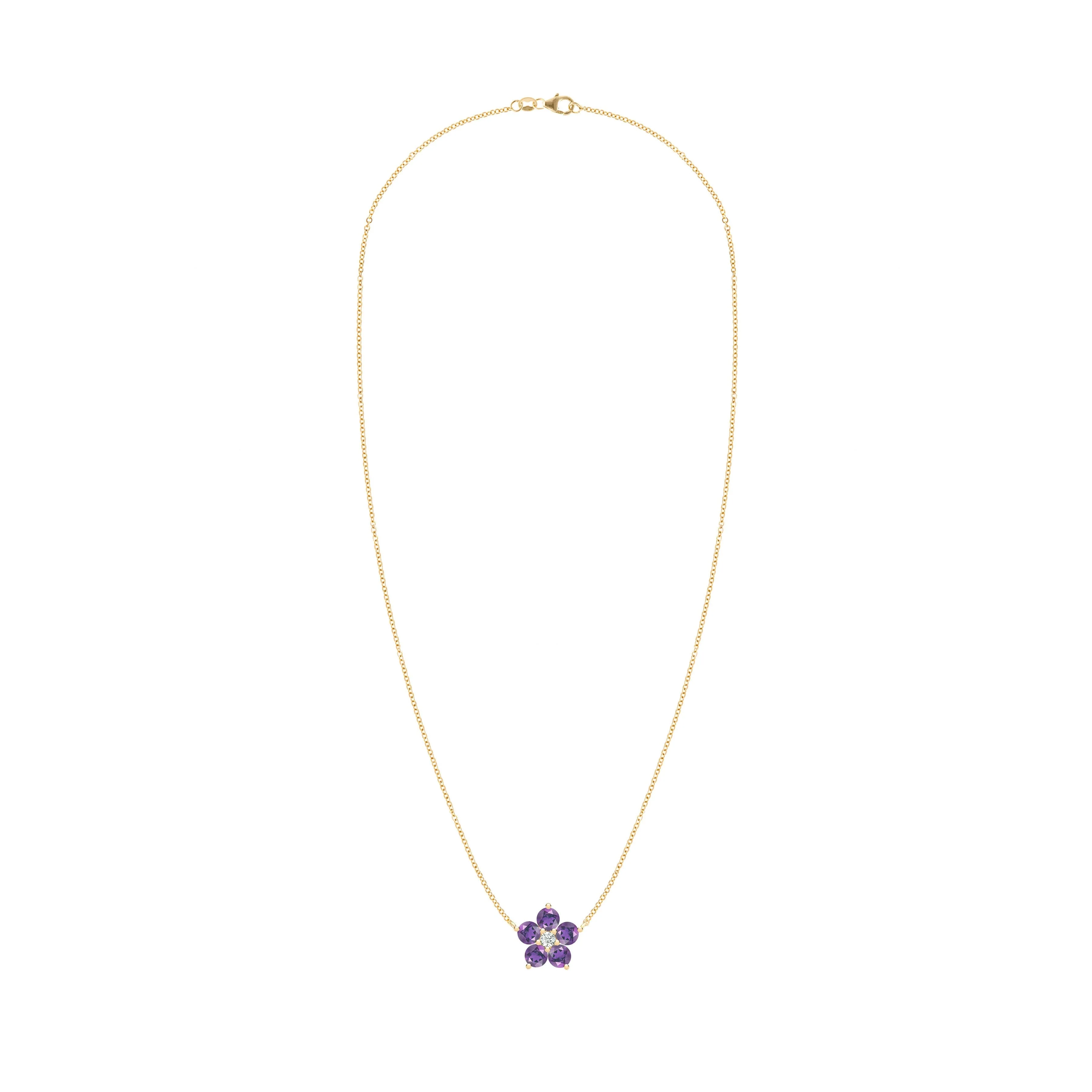 Greenwich Flower Amethyst & Diamond Necklace in 14k Gold (February) - Image 4
