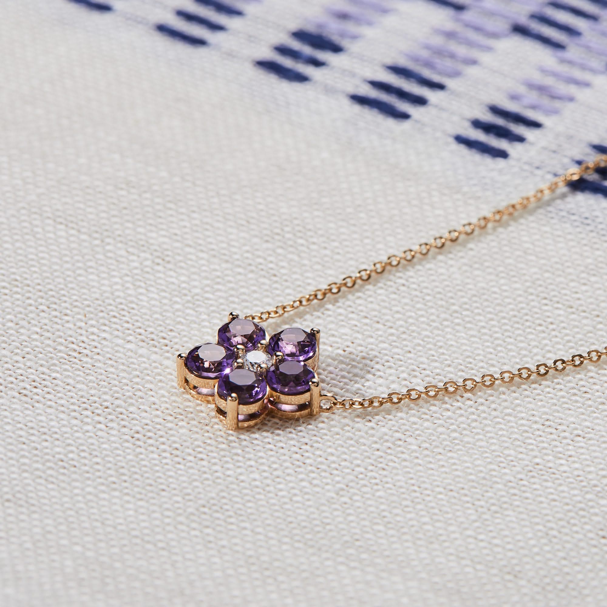 Greenwich Flower Amethyst & Diamond Necklace in 14k Gold (February) - Image 9