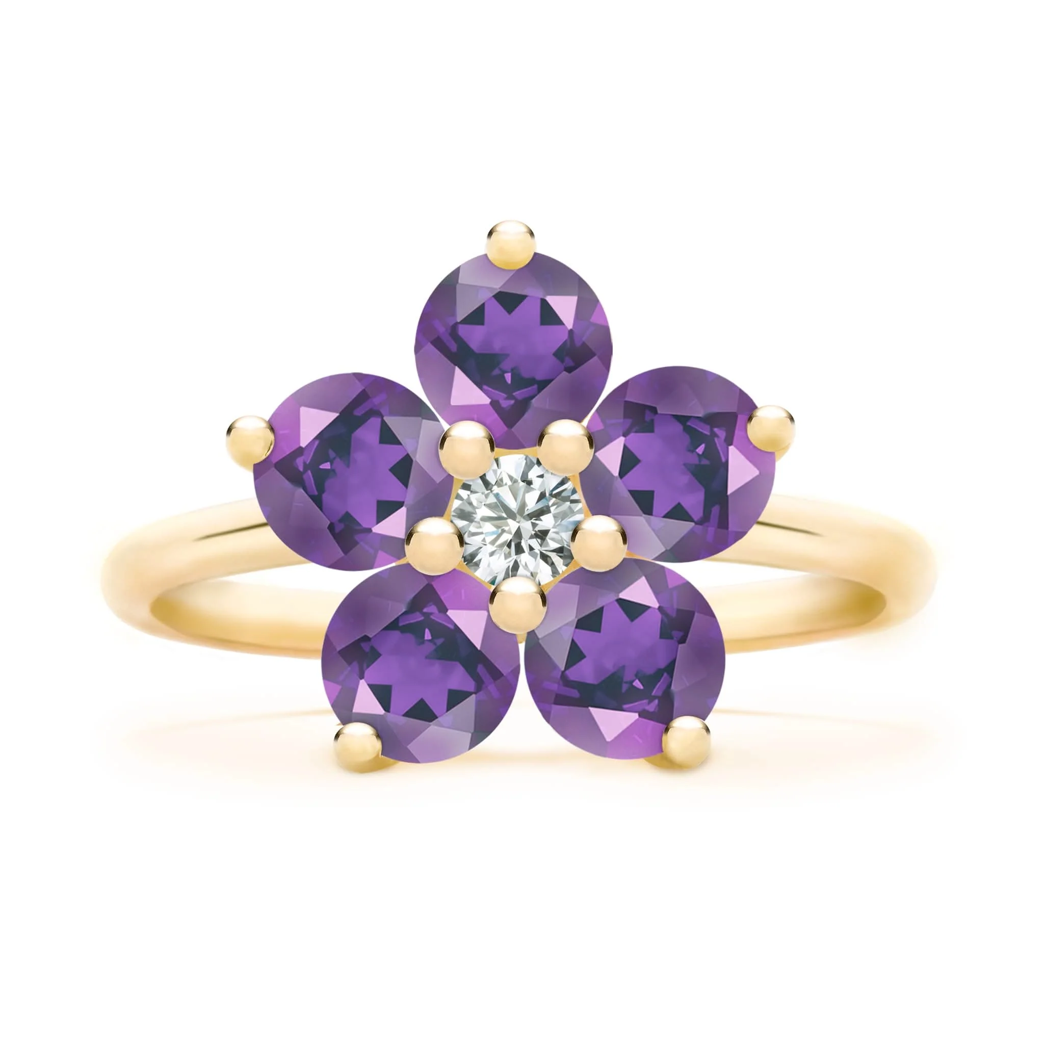 Greenwich Flower Amethyst & Diamond Ring in 14k Gold (February) - Image 4