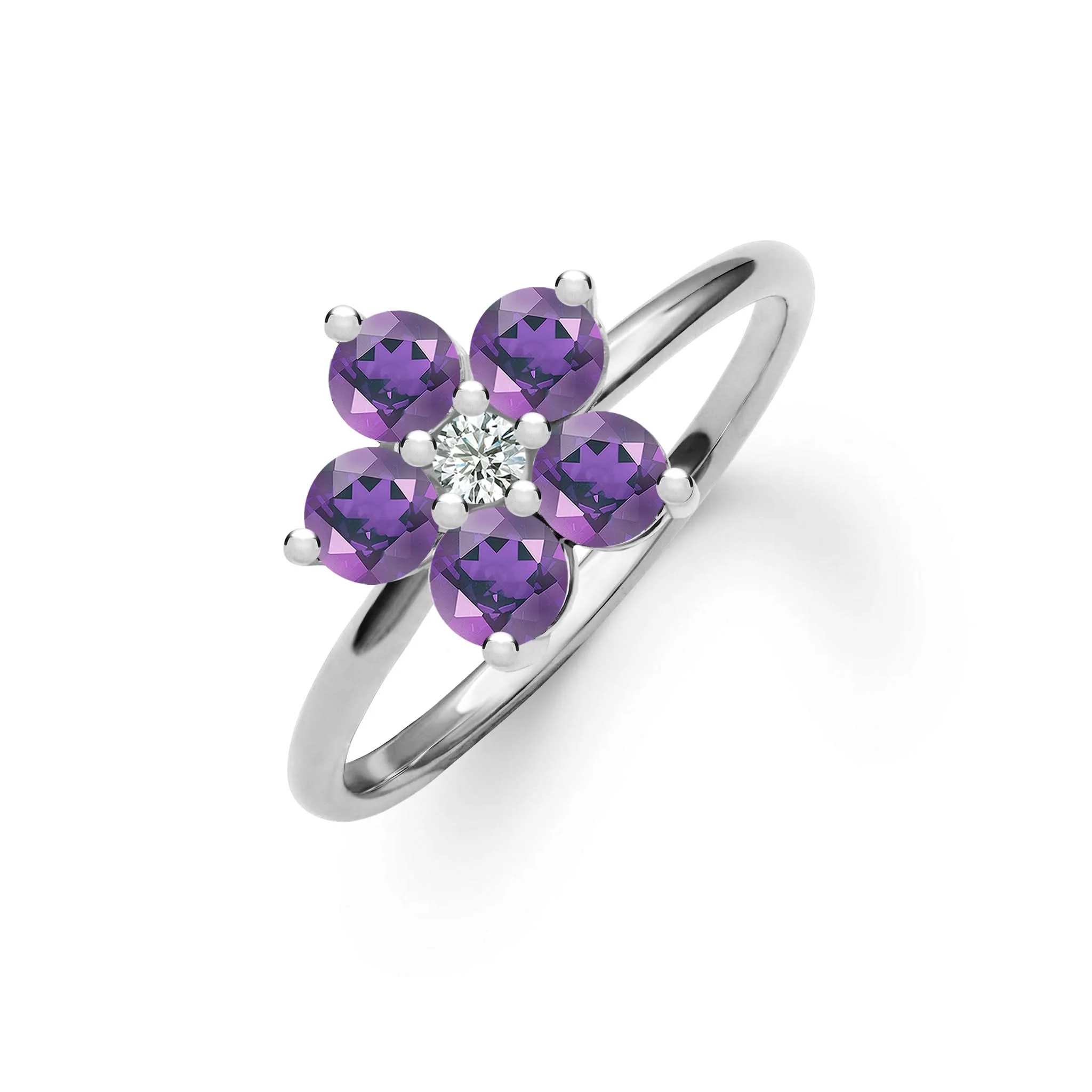 Greenwich Flower Amethyst & Diamond Ring in 14k Gold (February) - Image 5