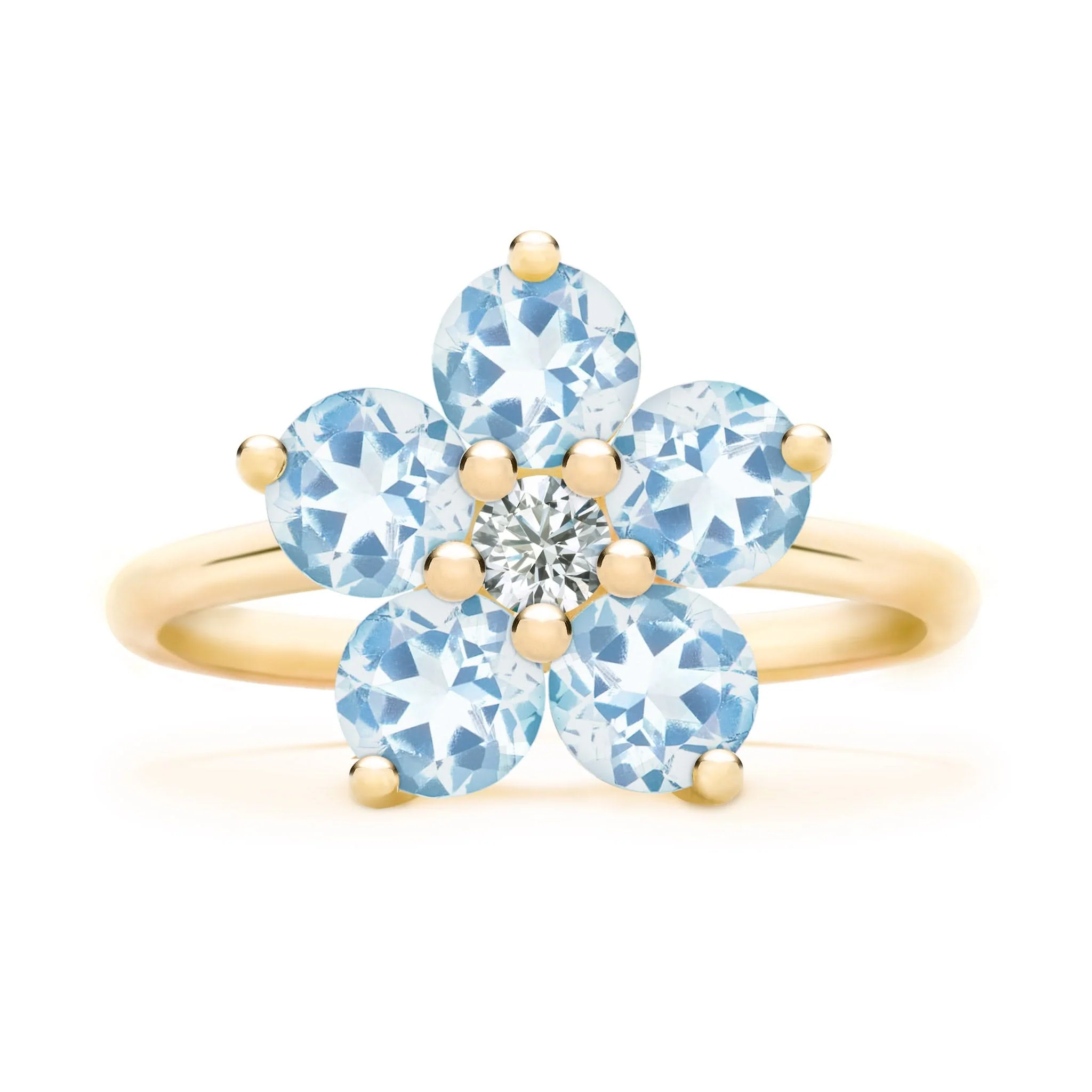 Greenwich Flower Aquamarine & Diamond Ring in 14k Gold (March) - Image 4