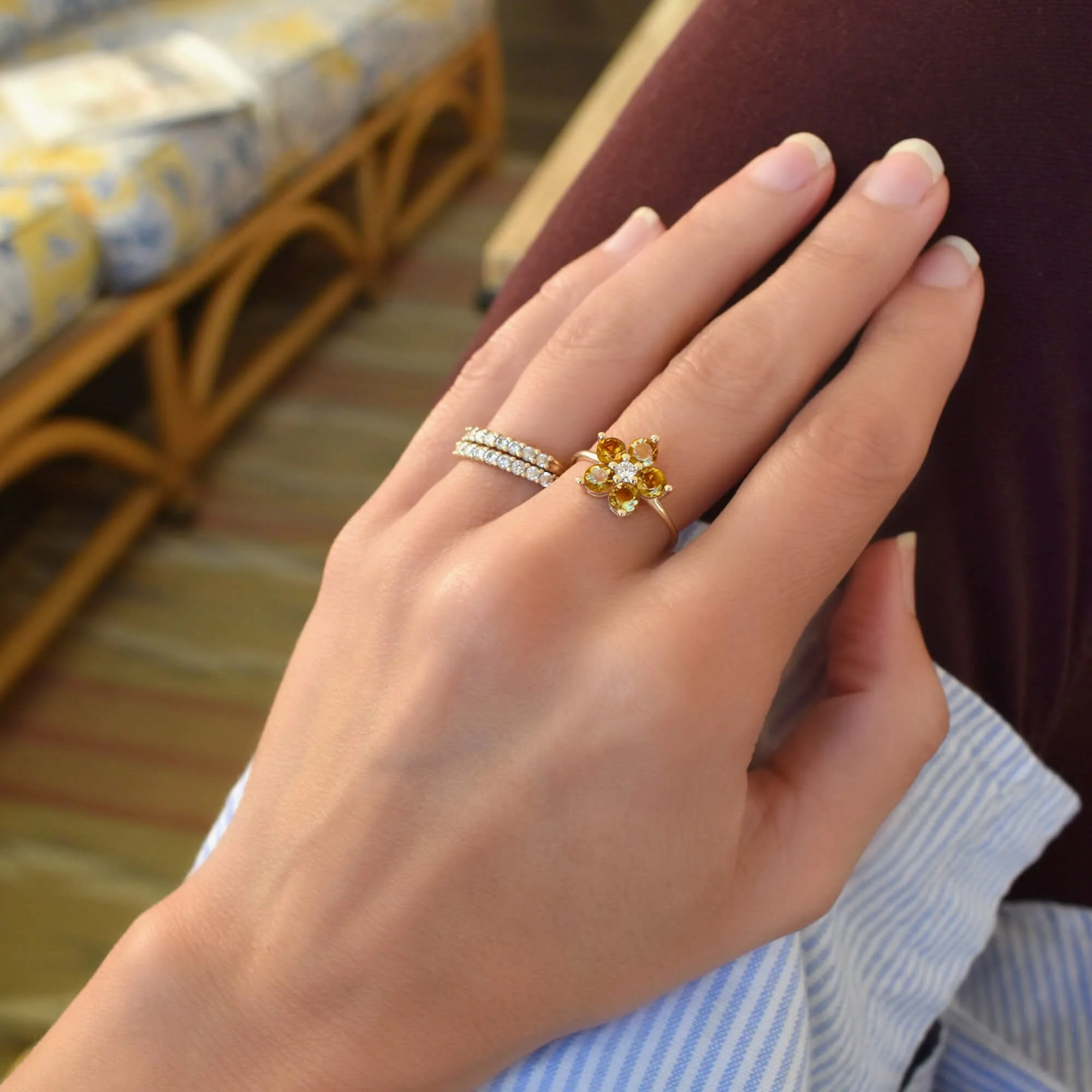 Greenwich Flower Citrine & Diamond Ring in 14k Gold (November) - Image 6