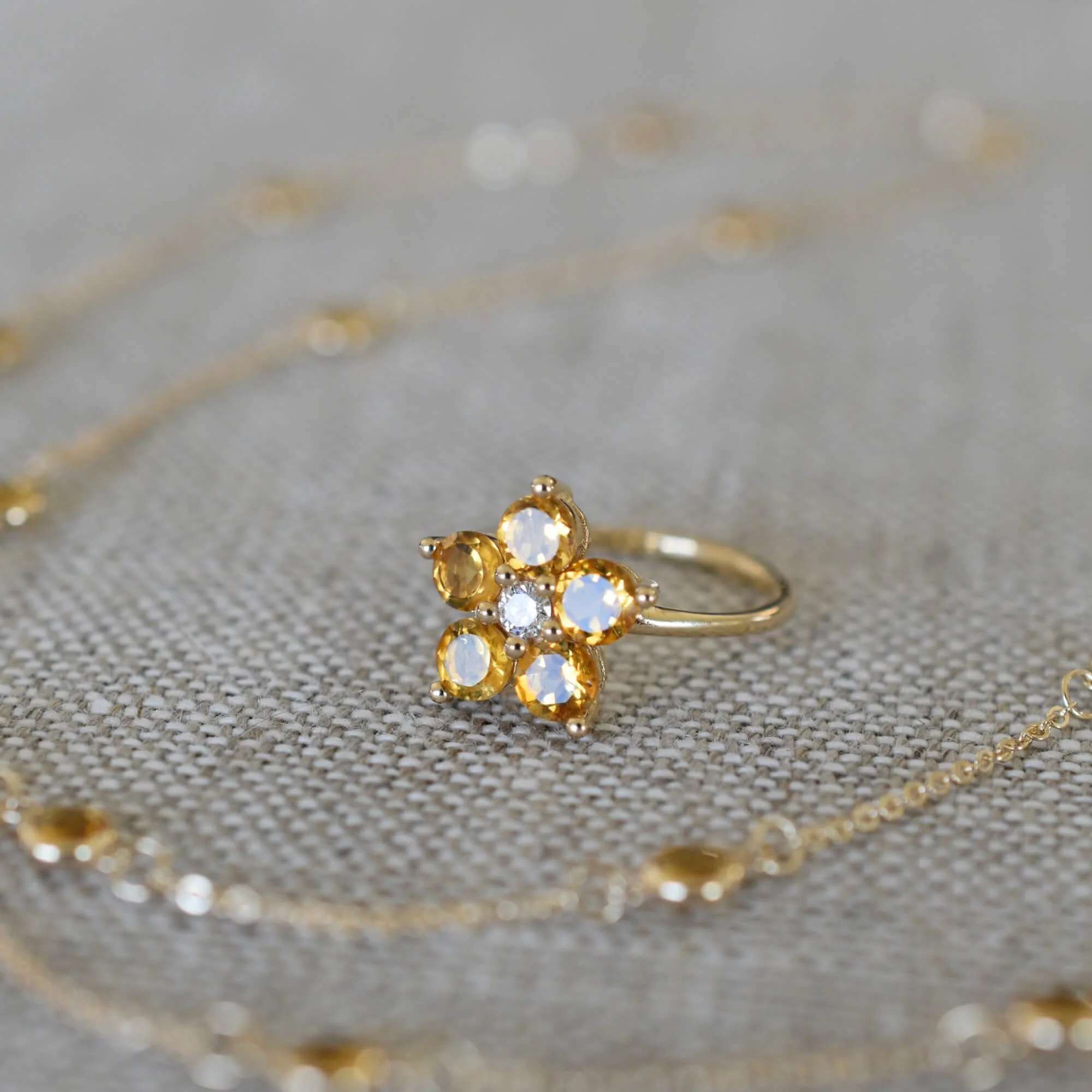 Greenwich Flower Citrine & Diamond Ring in 14k Gold (November) - Image 8
