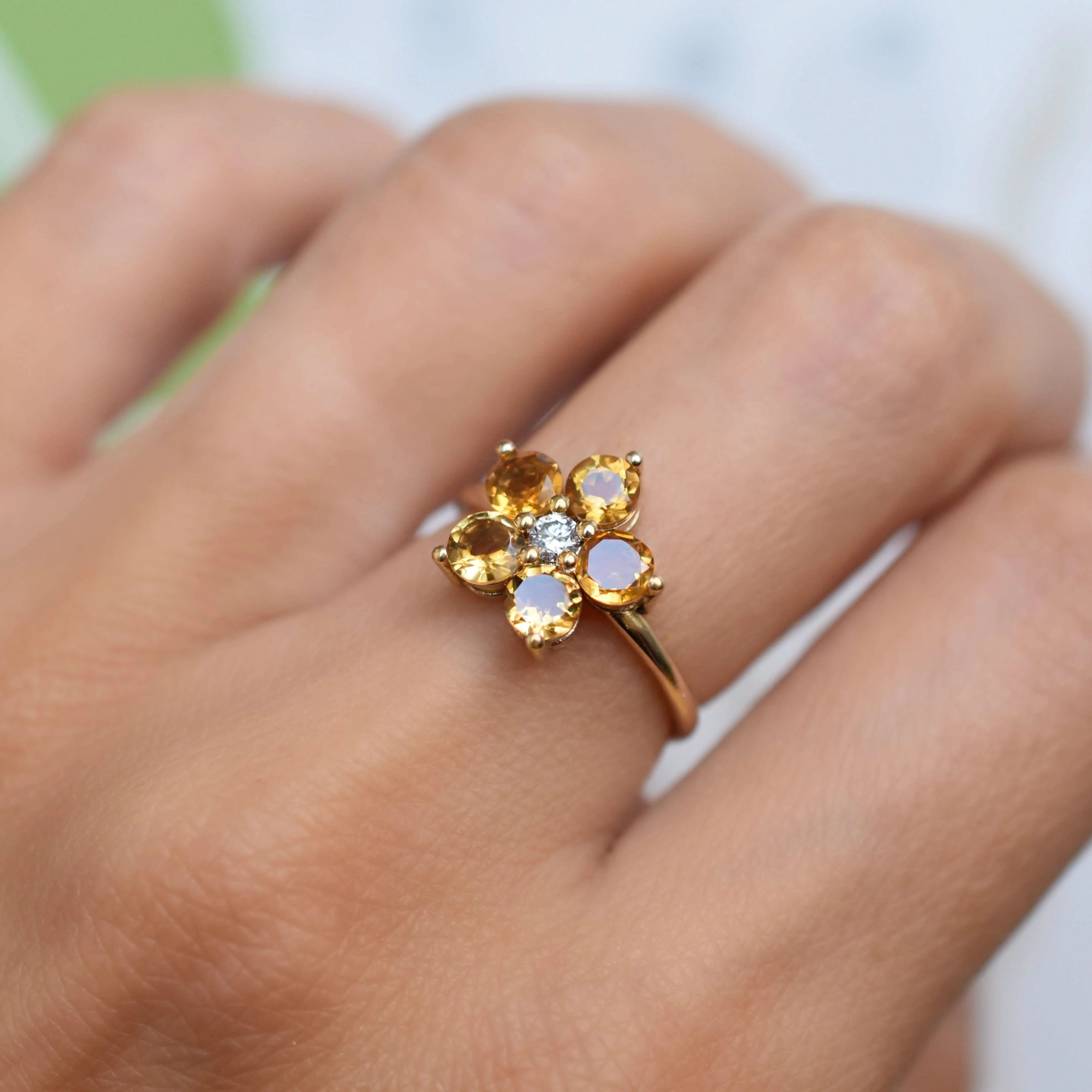 Greenwich Flower Citrine & Diamond Ring in 14k Gold (November) - Image 9