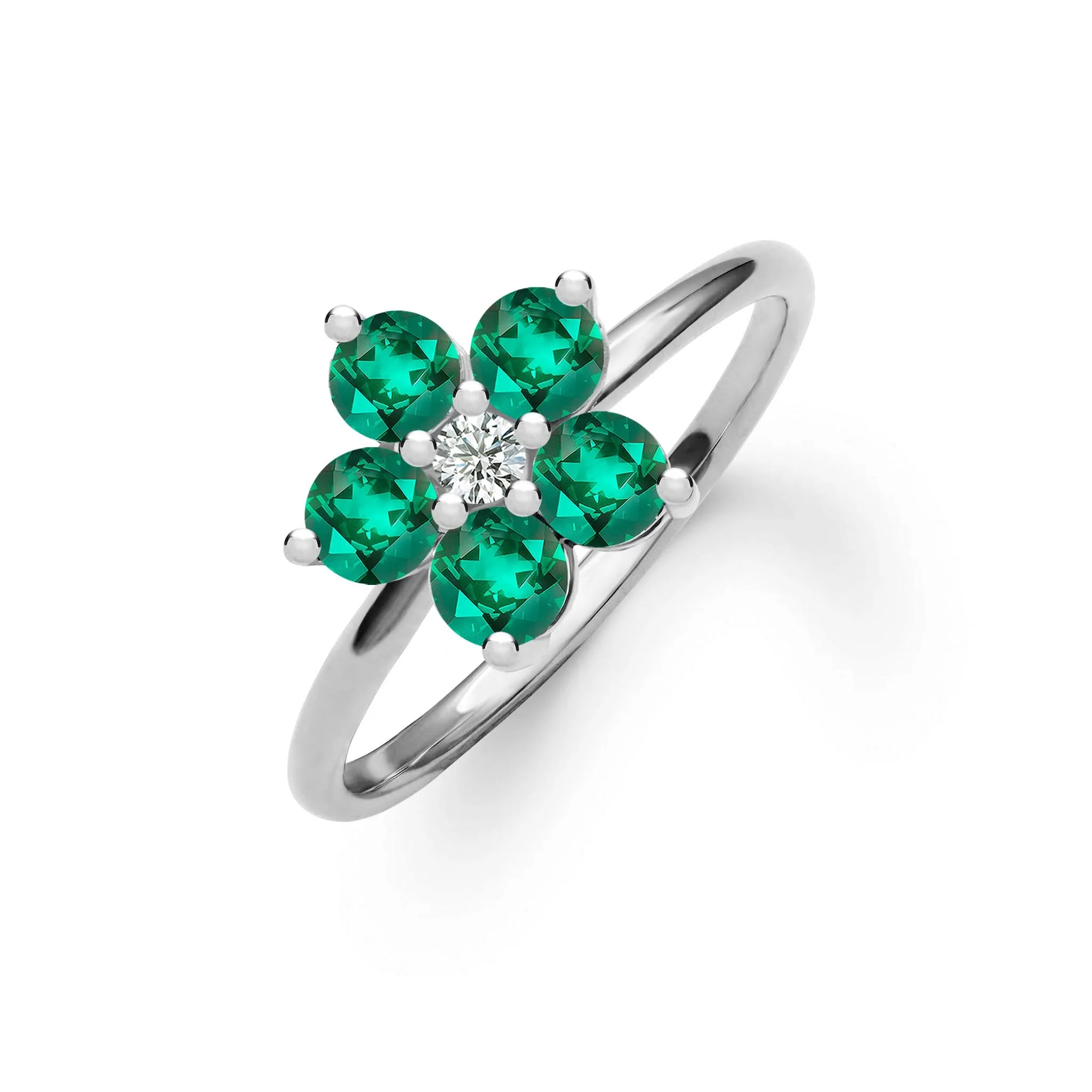 Greenwich Flower Emerald & Diamond Ring in 14k Gold (May) - Image 4