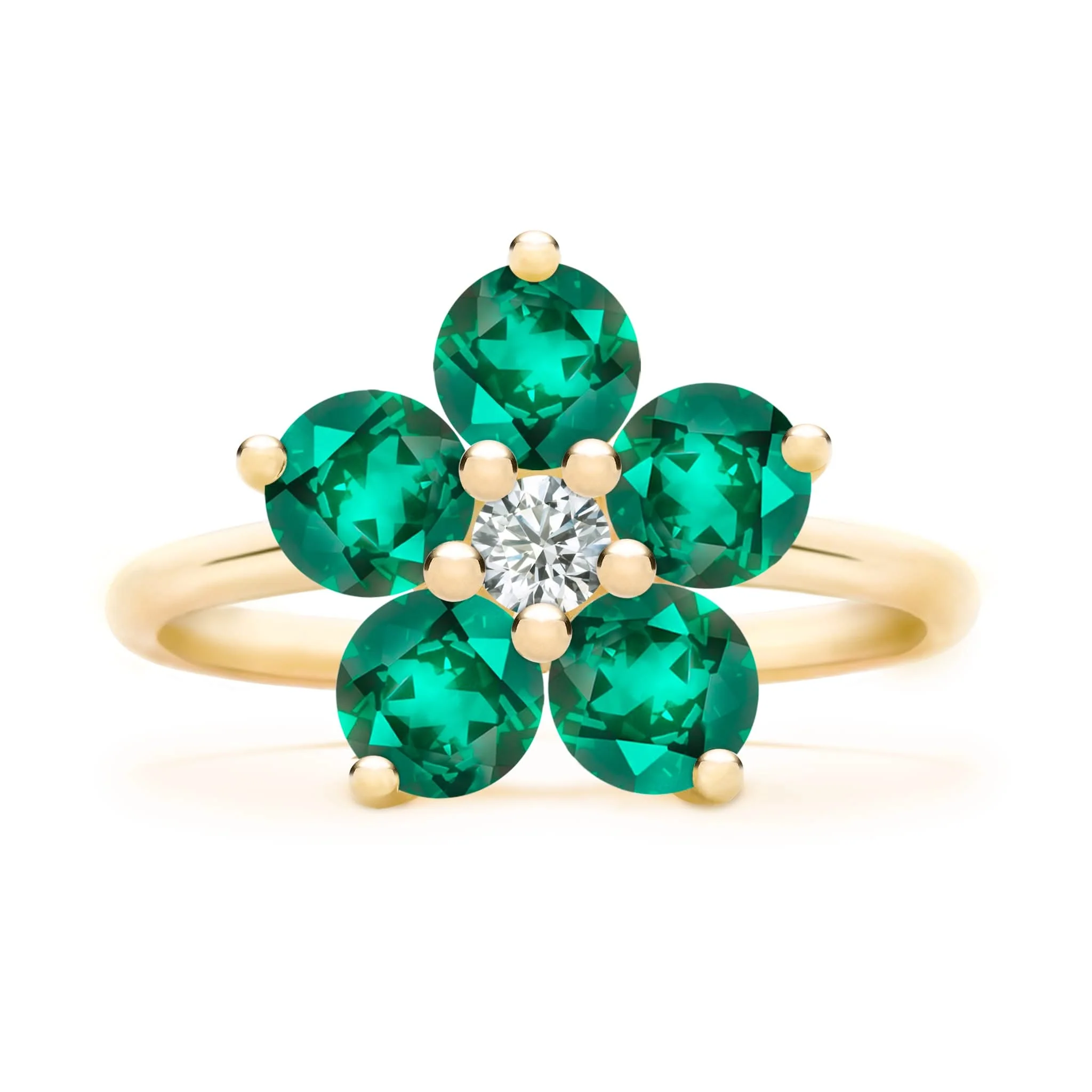 Greenwich Flower Emerald & Diamond Ring in 14k Gold (May) - Image 5