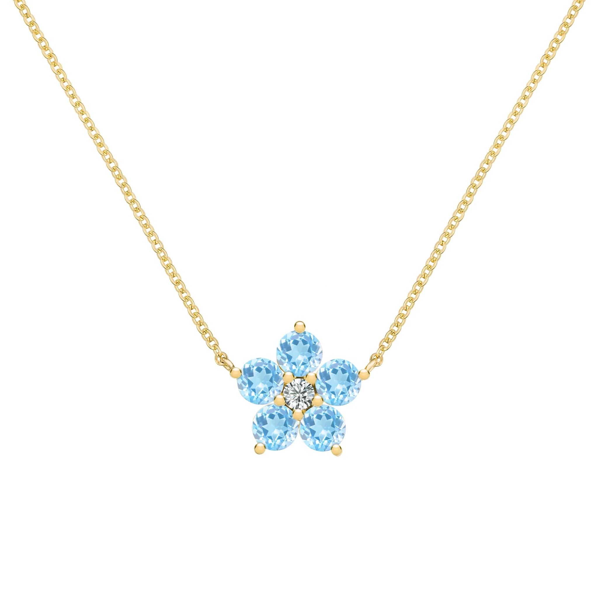Greenwich Flower Nantucket Blue Topaz & Diamond Necklace in 14k Gold (December)