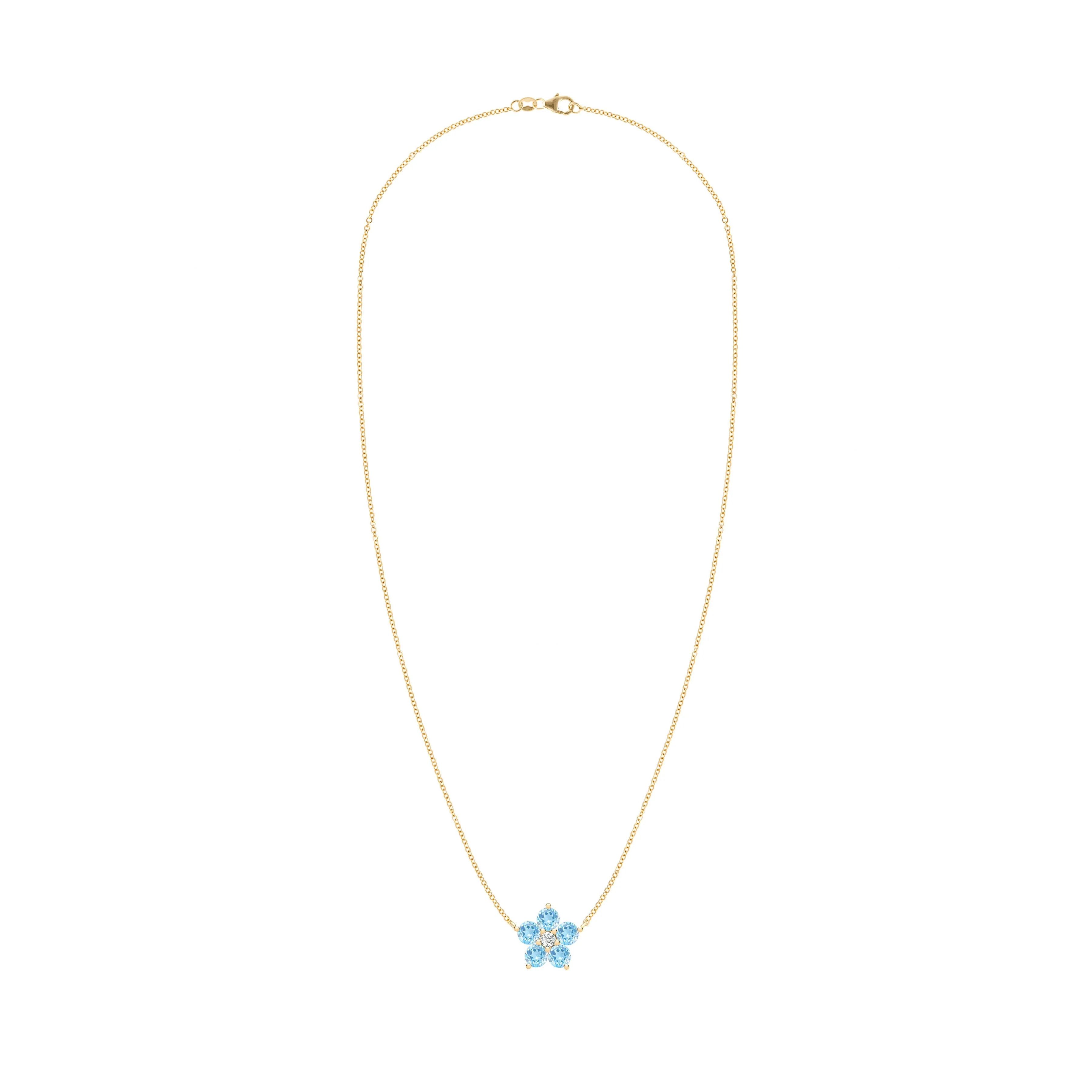 Greenwich Flower Nantucket Blue Topaz & Diamond Necklace in 14k Gold (December) - Image 4