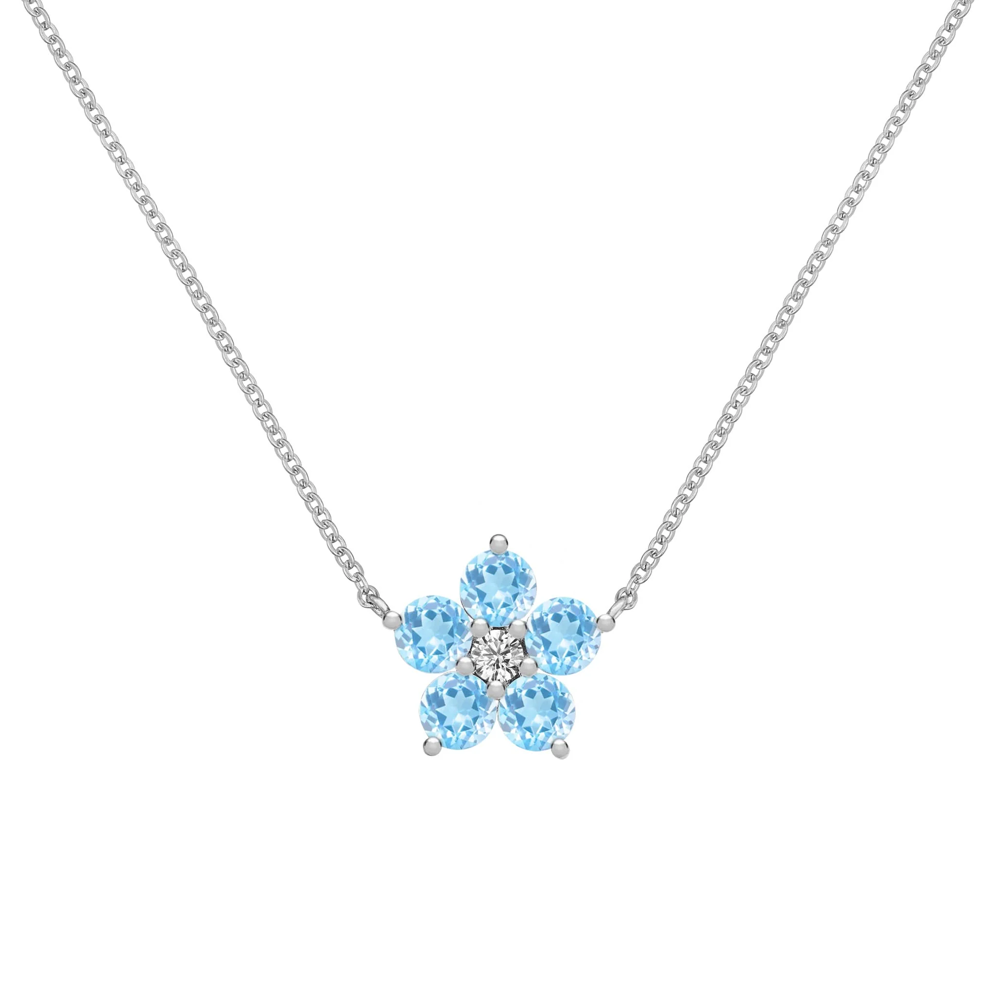 Greenwich Flower Nantucket Blue Topaz & Diamond Necklace in 14k Gold (December) - Image 8