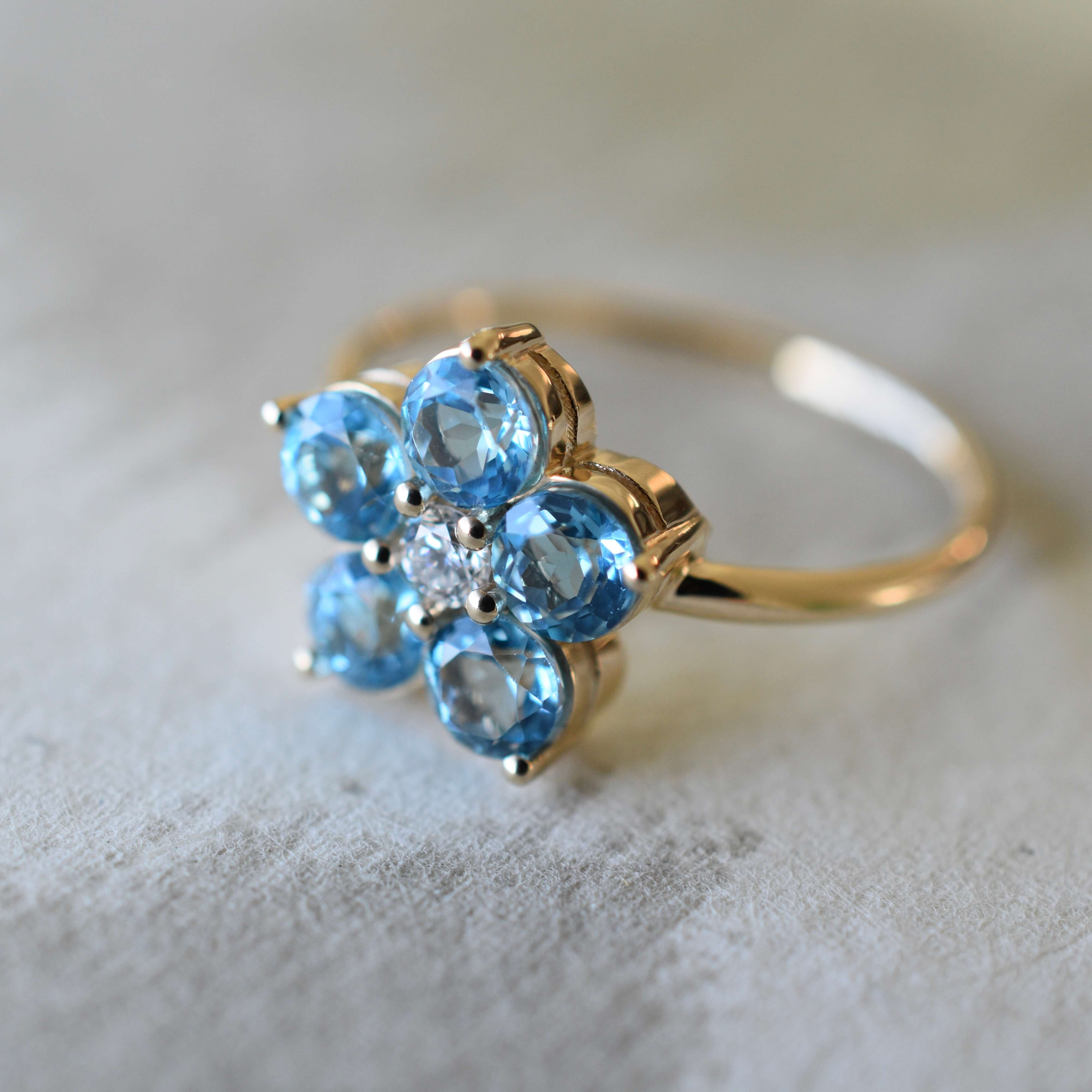 Greenwich Flower Nantucket Blue Topaz & Diamond Ring in 14k Gold (December) - Image 10