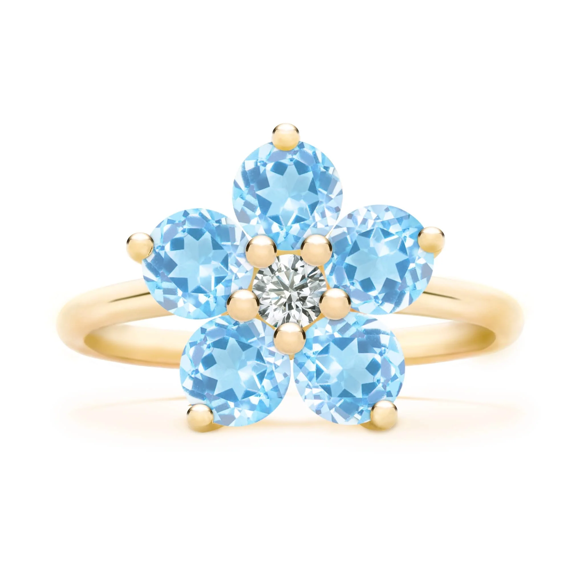 Greenwich Flower Nantucket Blue Topaz & Diamond Ring in 14k Gold (December) - Image 4