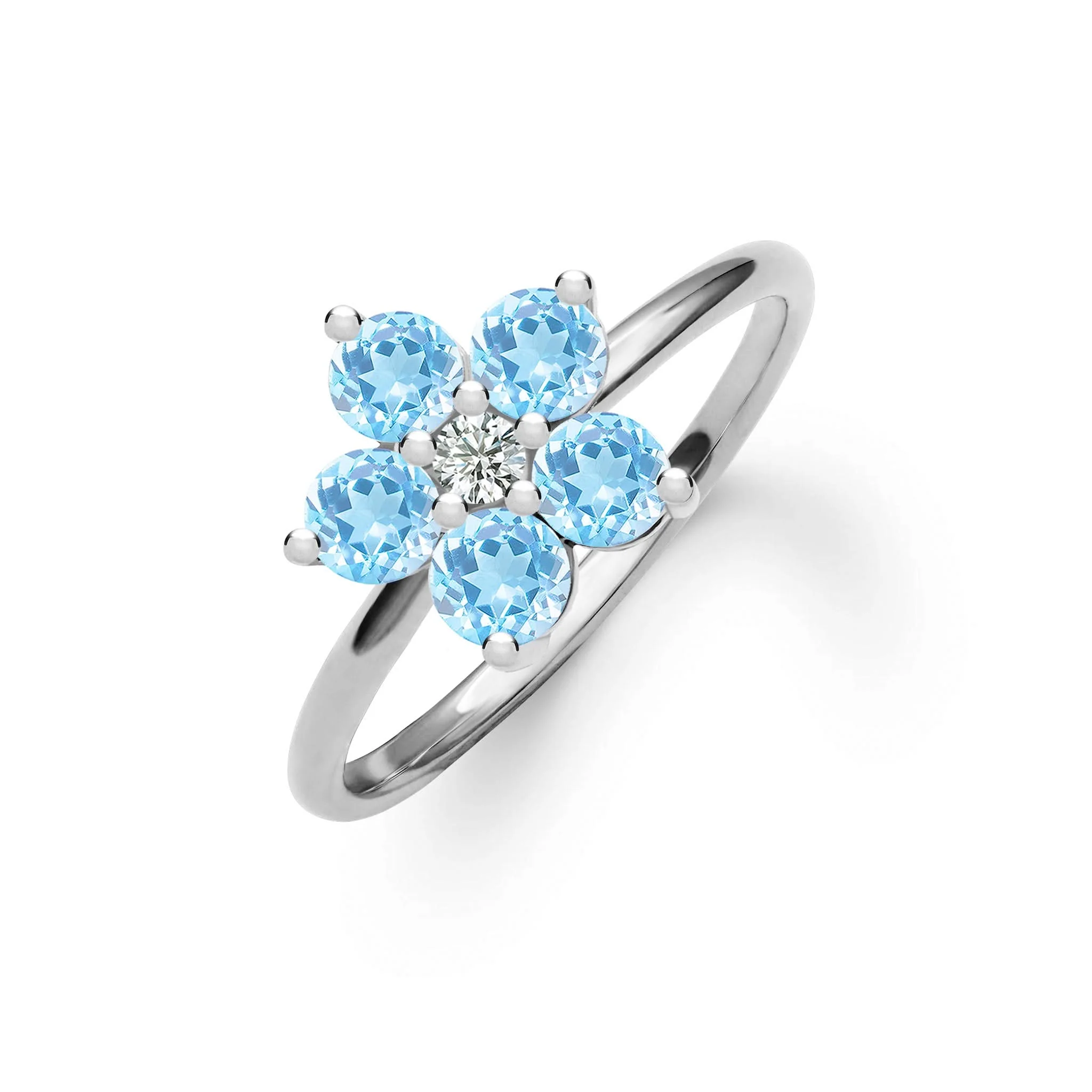 Greenwich Flower Nantucket Blue Topaz & Diamond Ring in 14k Gold (December) - Image 5