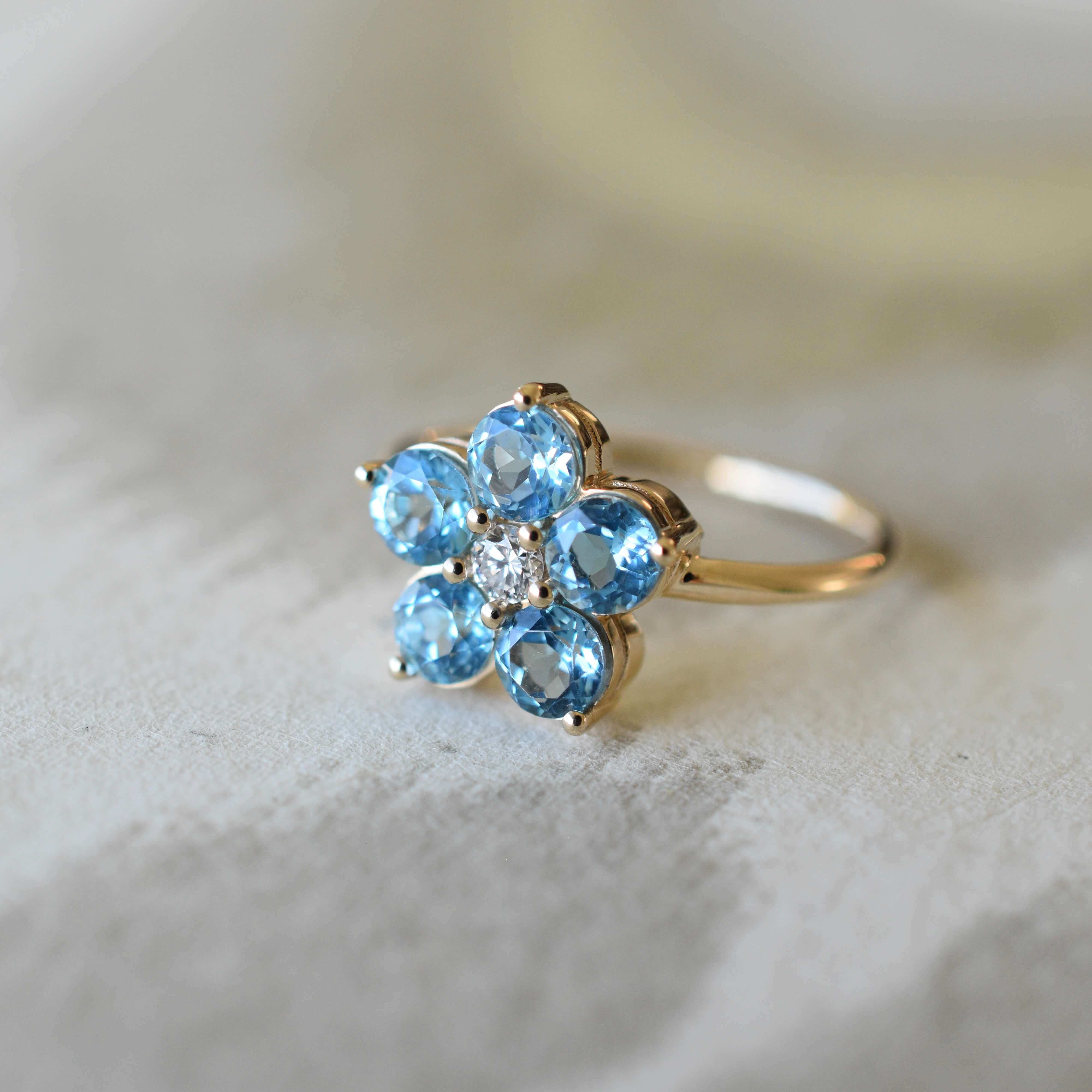 Greenwich Flower Nantucket Blue Topaz & Diamond Ring in 14k Gold (December) - Image 8