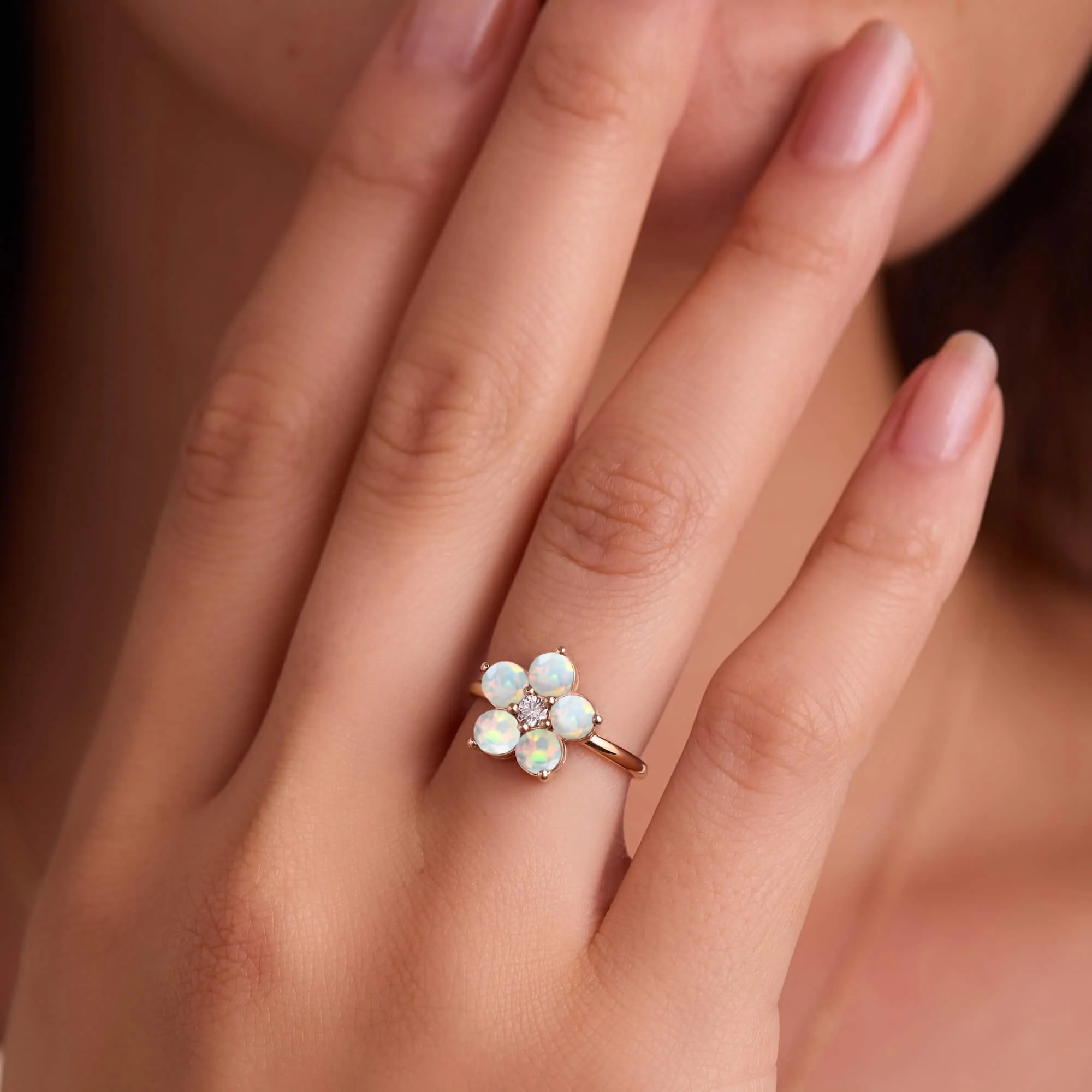 Greenwich Flower Opal & Diamond Ring in 14k Gold (October) - Image 3
