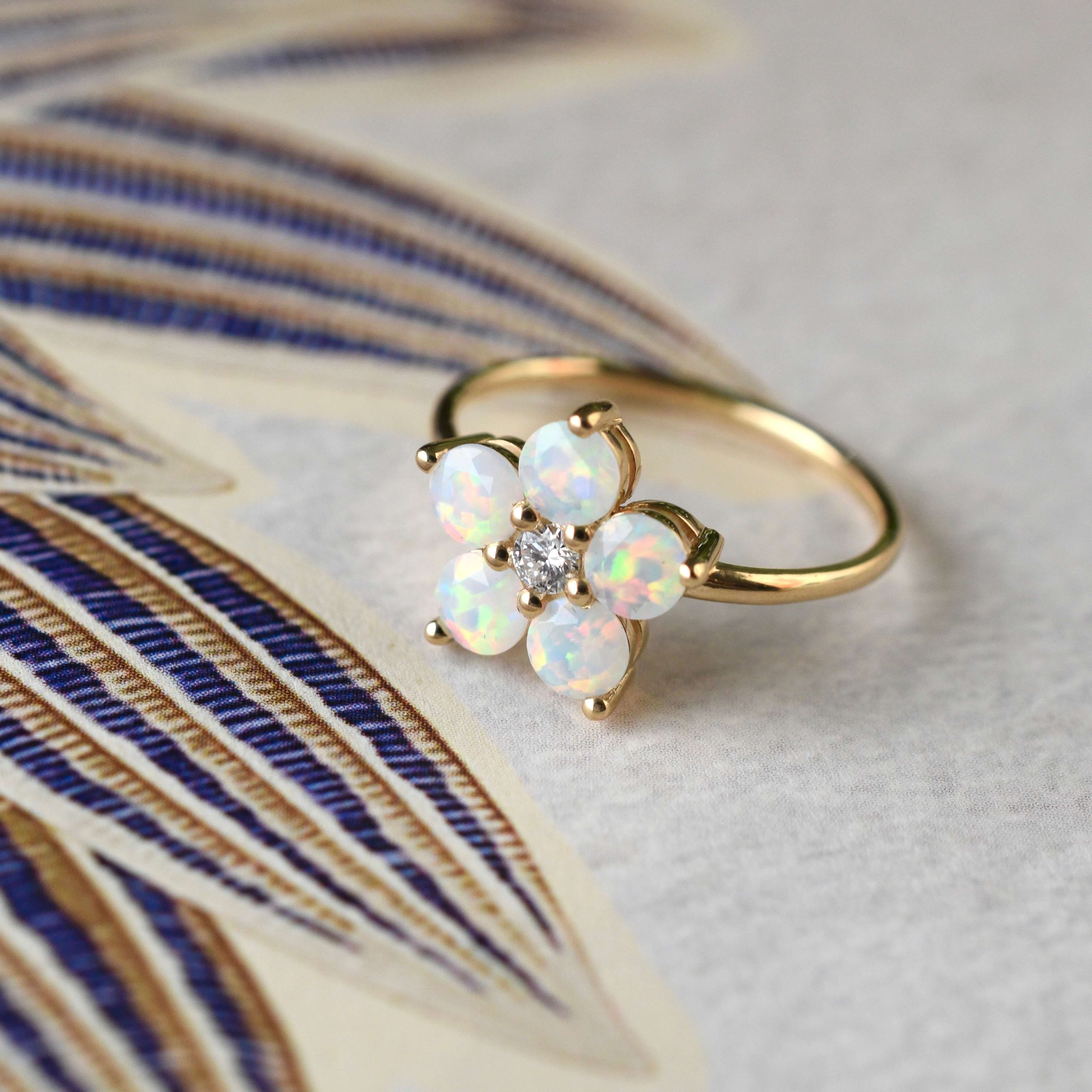 Greenwich Flower Opal & Diamond Ring in 14k Gold (October) - Image 7