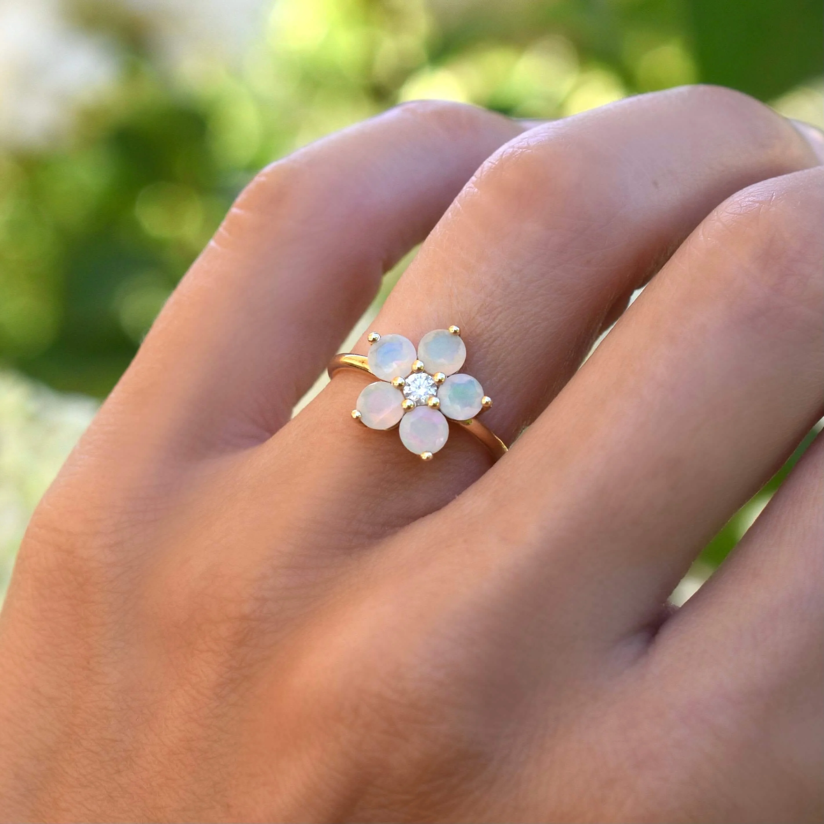 Greenwich Flower Opal & Diamond Ring in 14k Gold (October) - Image 8