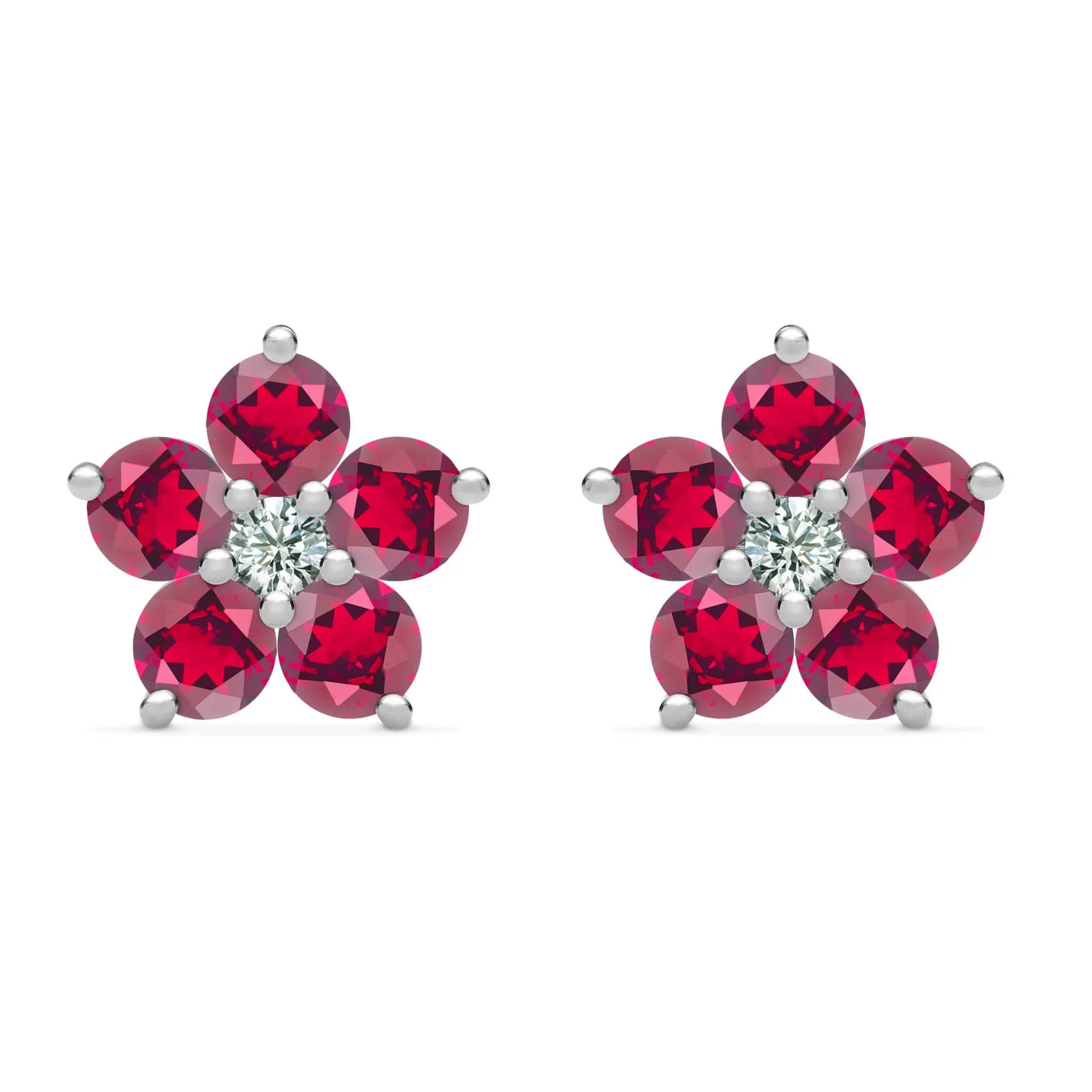 Greenwich Flower Ruby & Diamond Earrings in 14k Gold (July) - Image 5