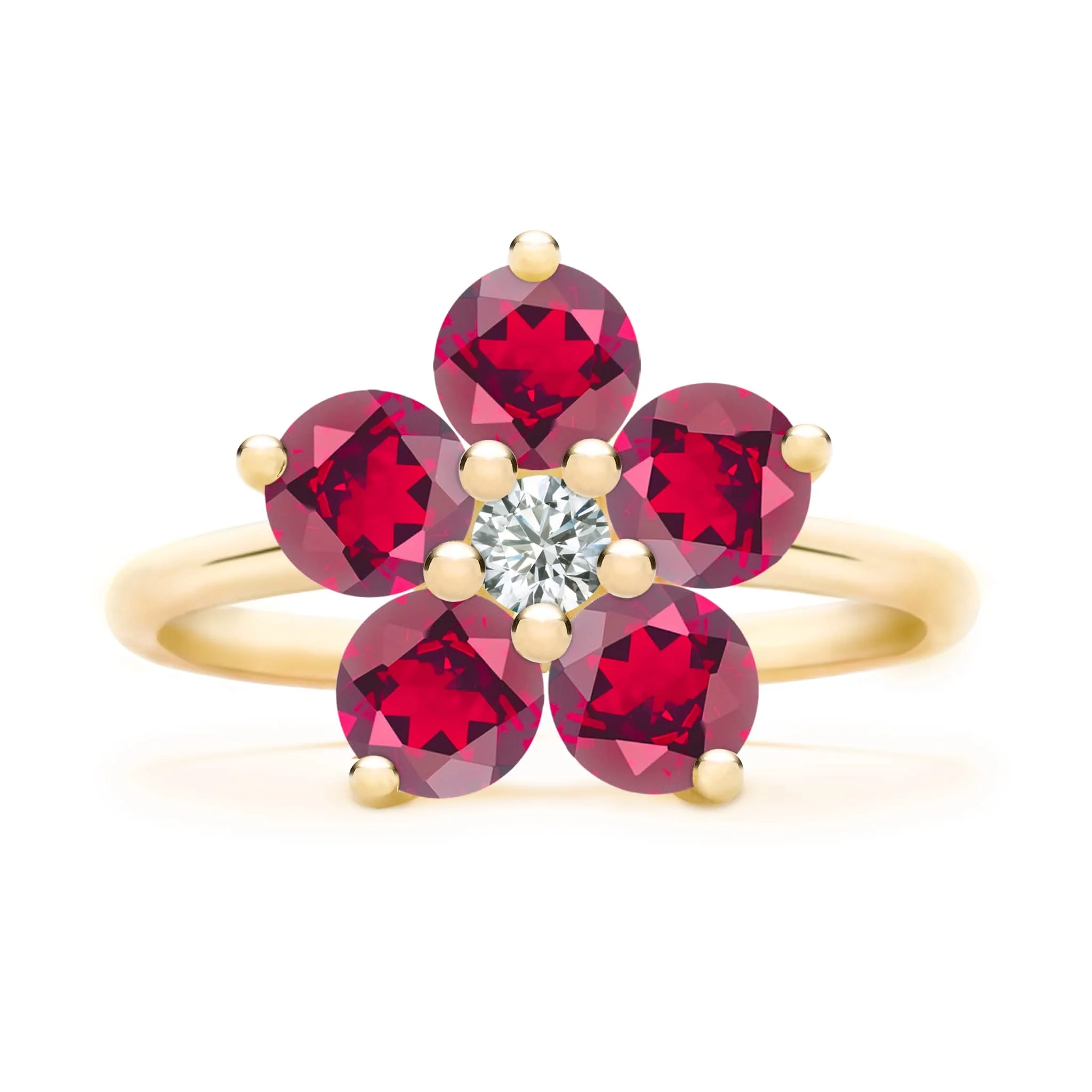 Greenwich Flower Ruby & Diamond Ring in 14k Gold (July) - Image 4