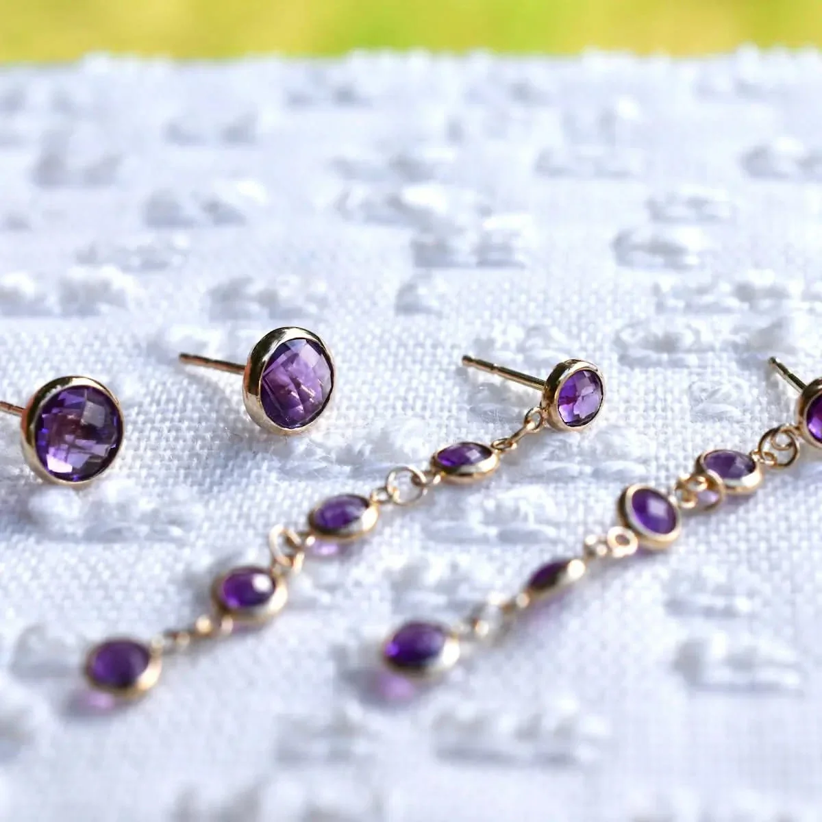 Newport Amethyst Earrings in 14k Gold (February) - Image 7