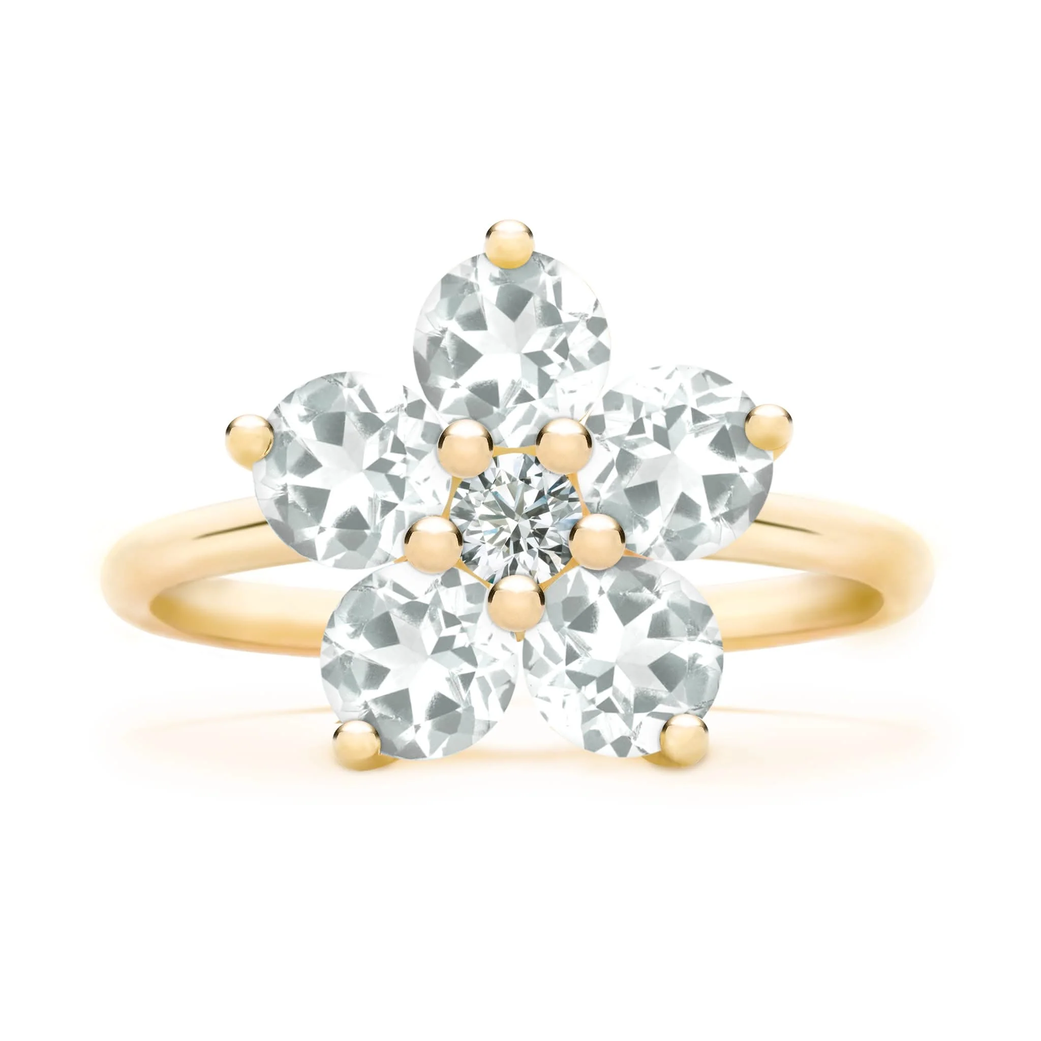 Greenwich Flower White Topaz & Diamond Ring in 14k Gold (April) - Image 4
