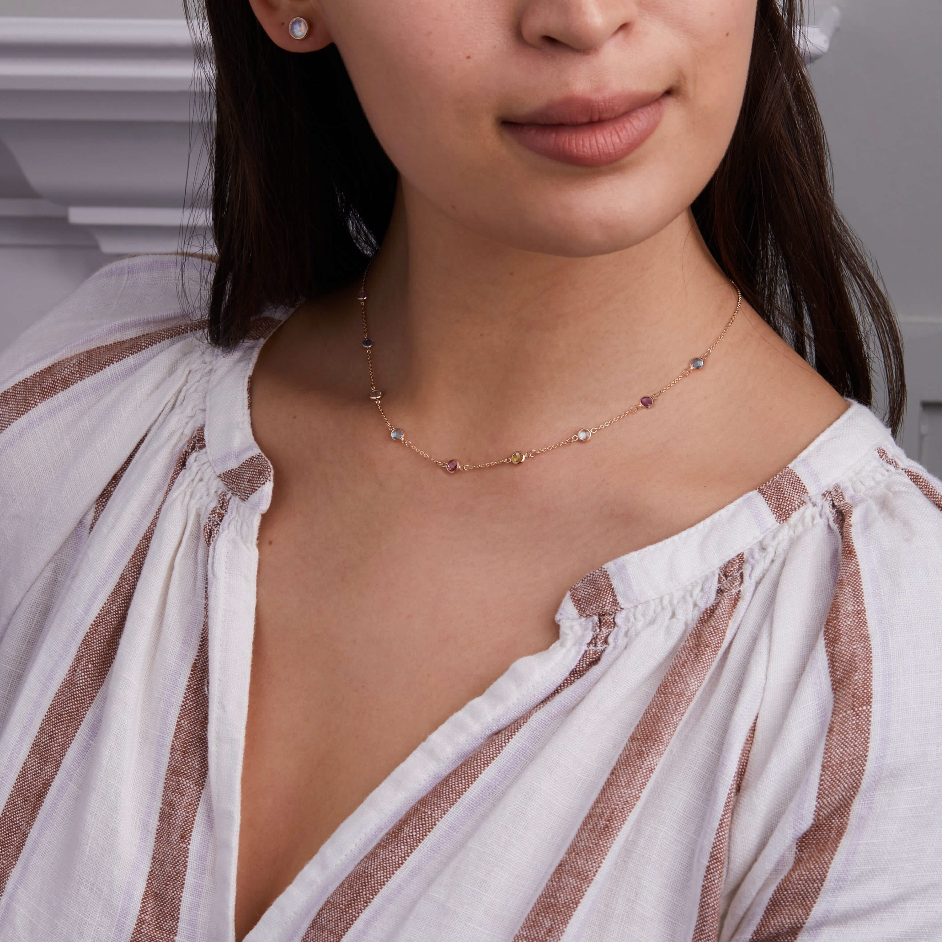 Petite 9 Birthstone Necklace in 14k Gold - Image 2