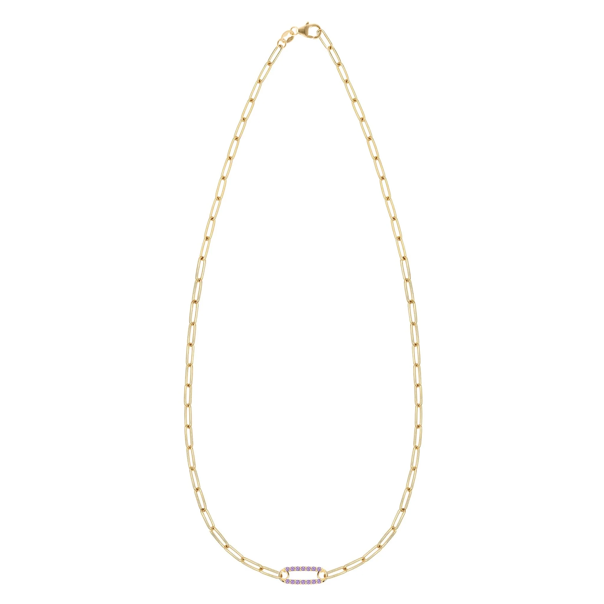 Adelaide 1 Pavé Amethyst Link Necklace in 14k Gold (February) - Image 5