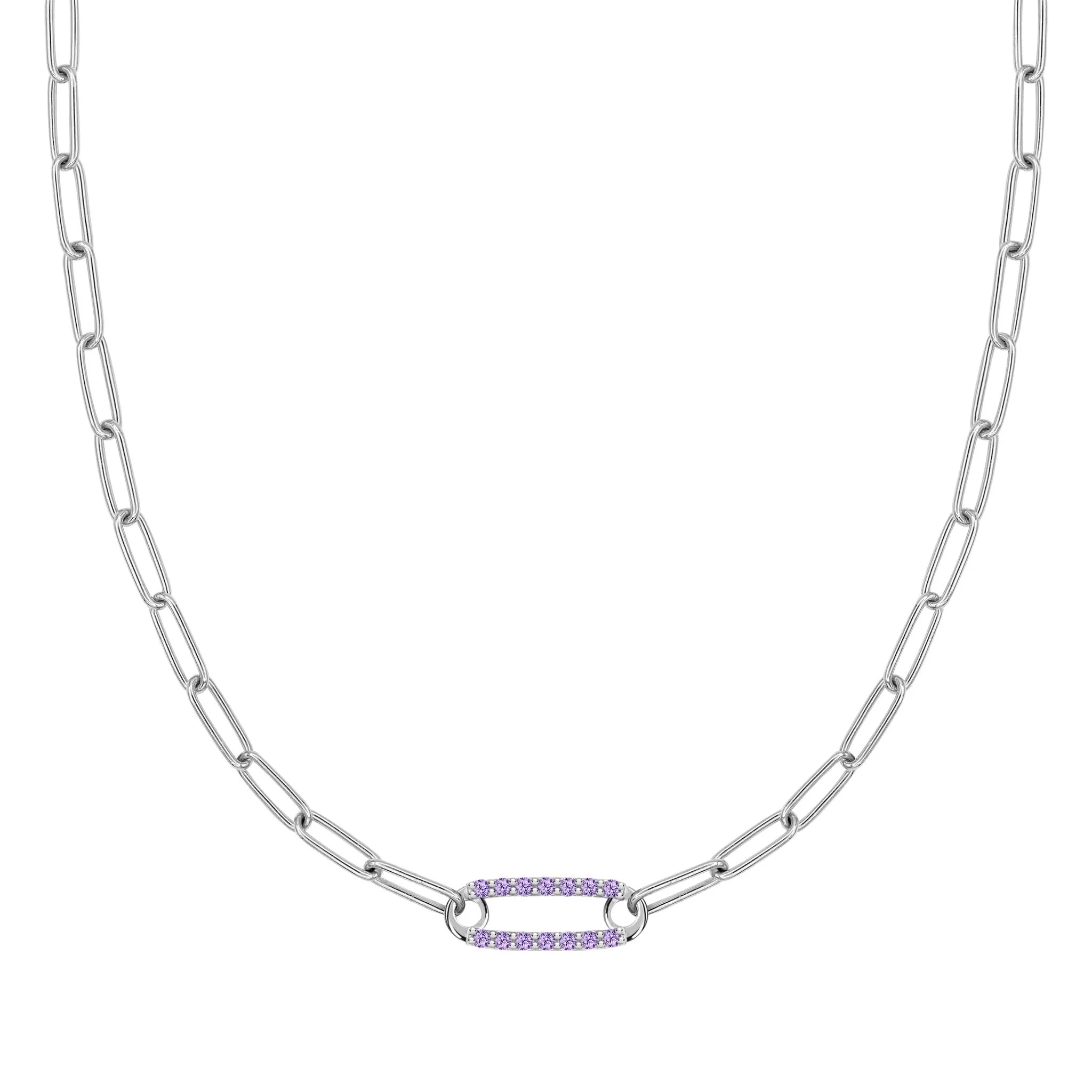 Adelaide 1 Pavé Amethyst Link Necklace in 14k Gold (February) - Image 8