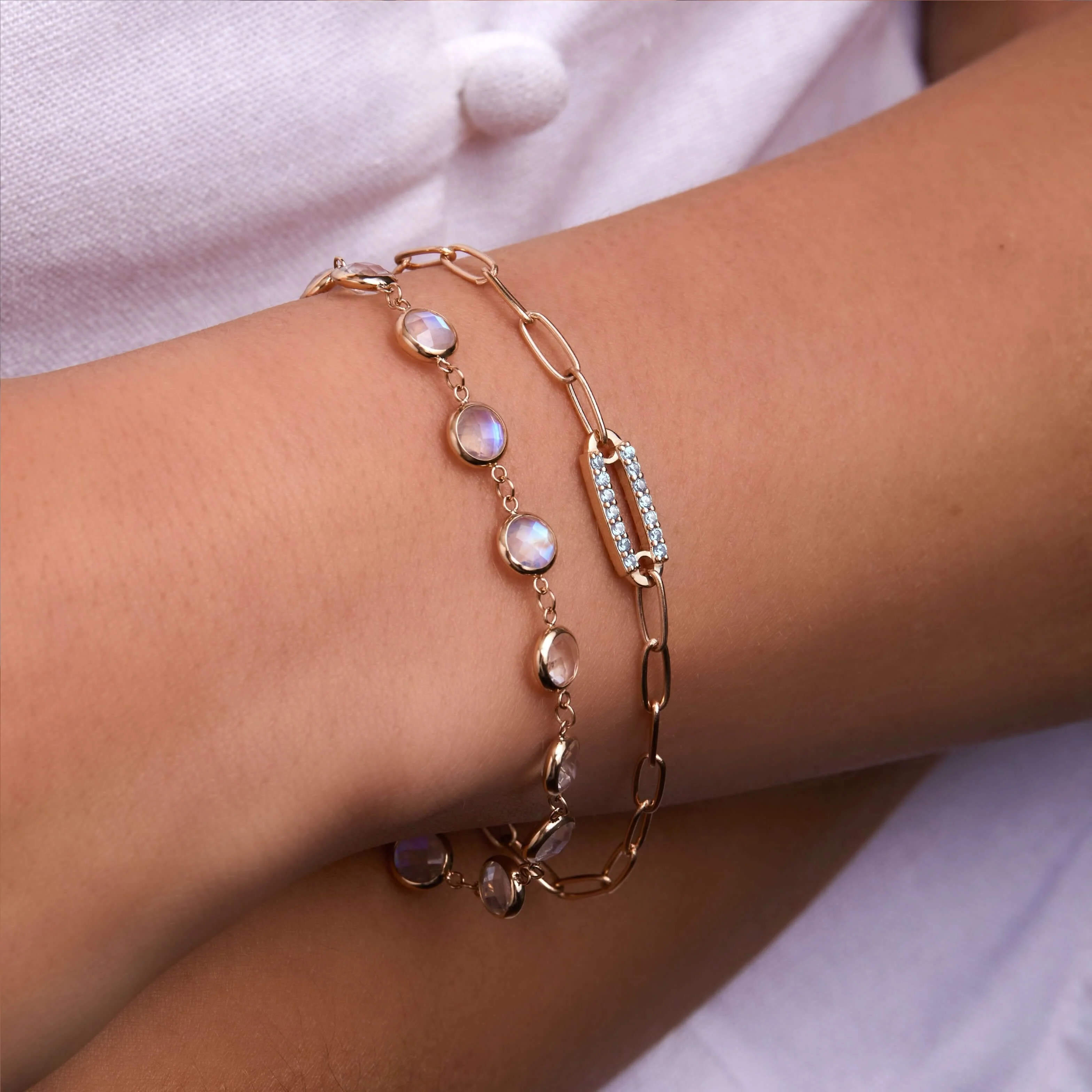 Adelaide 1 Pavé Aquamarine Link Bracelet in 14k Gold (March) - Image 3