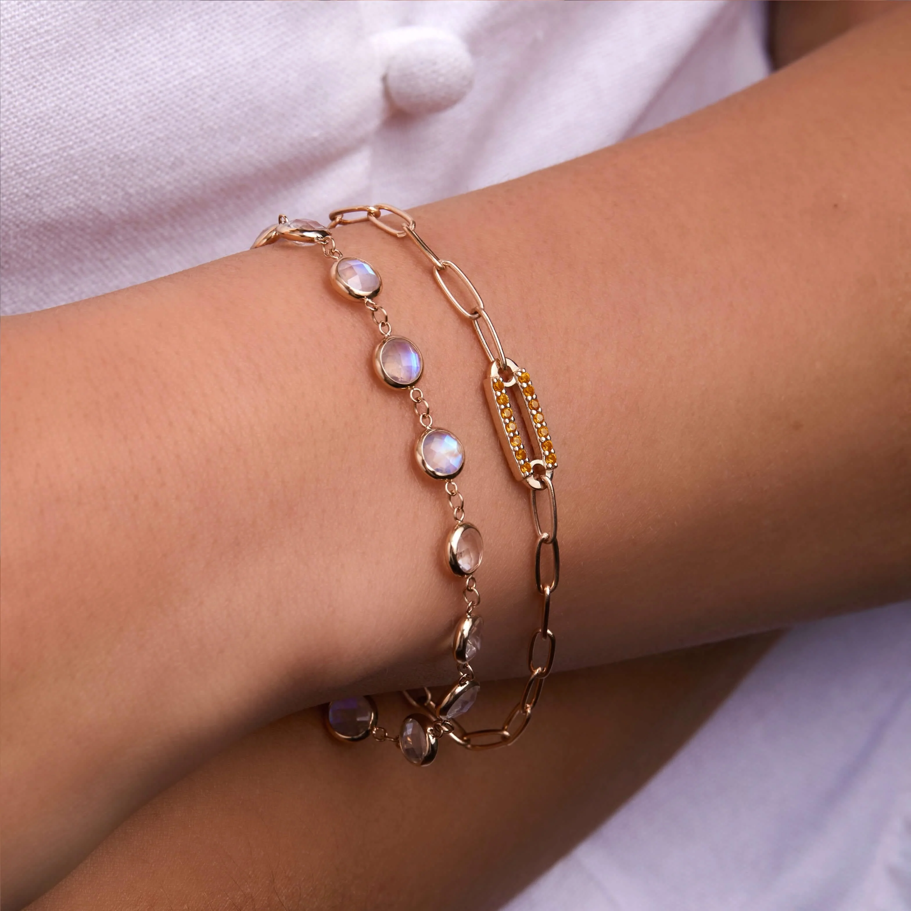 Adelaide 1 Pavé Citrine Link Bracelet in 14k Gold (November) - Image 3
