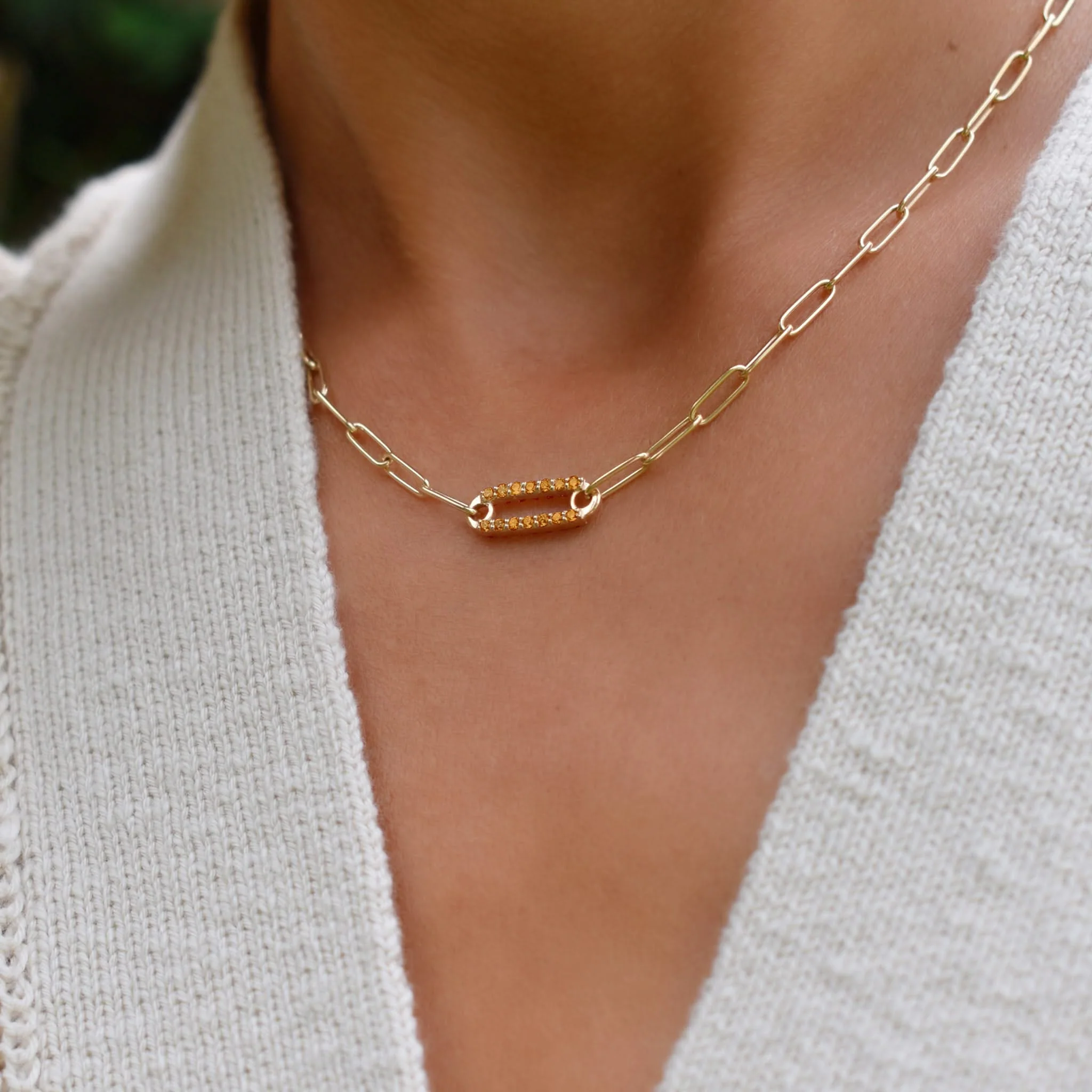 Adelaide 1 Pavé Citrine Link Necklace in 14k Gold (November) - Image 3