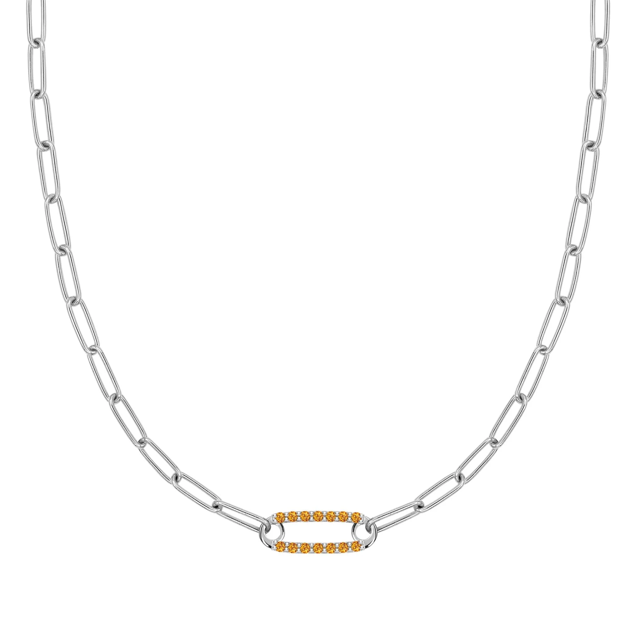 Adelaide 1 Pavé Citrine Link Necklace in 14k Gold (November) - Image 8