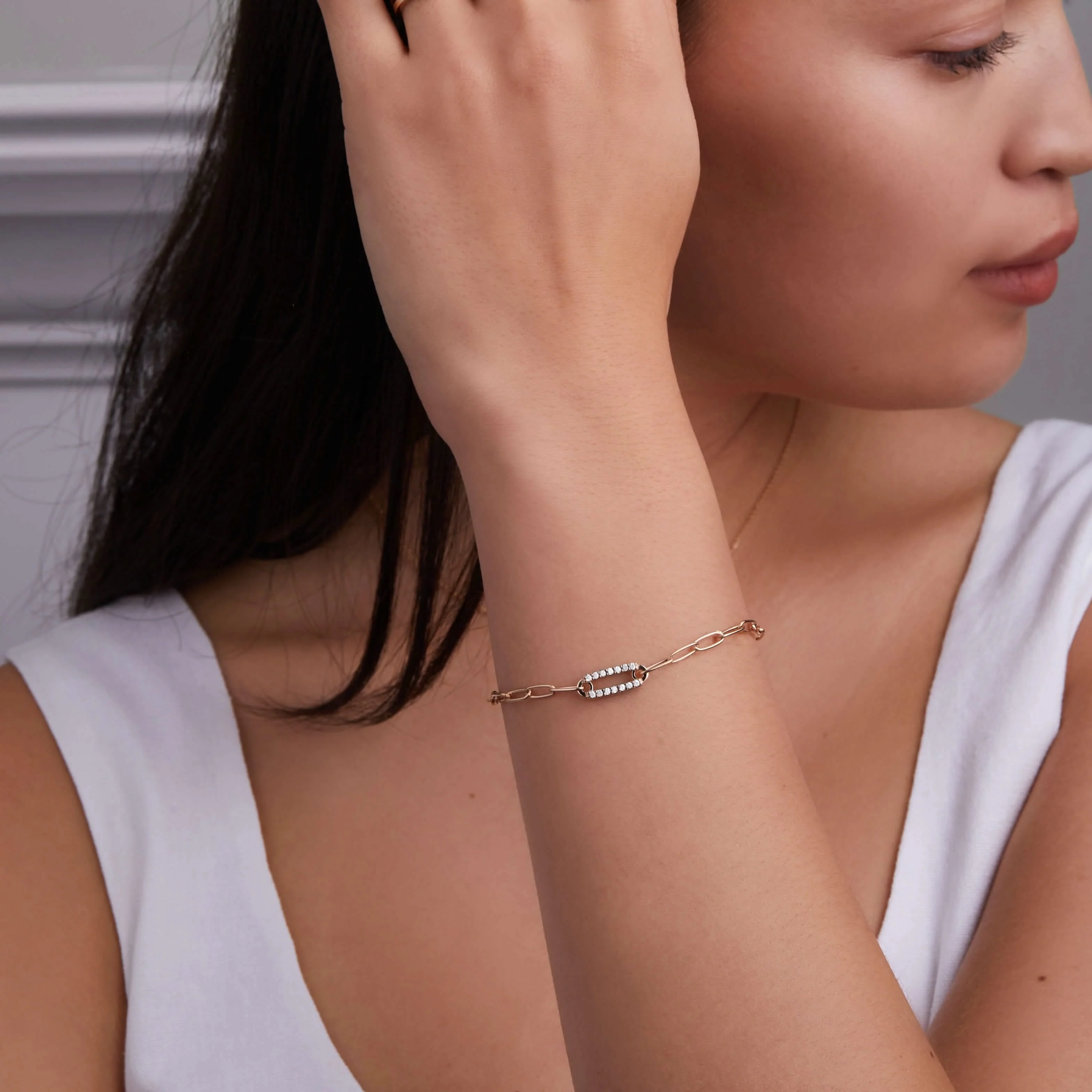 Adelaide 1 Pavé Diamond Link Bracelet in 14k Gold (April) - Image 2