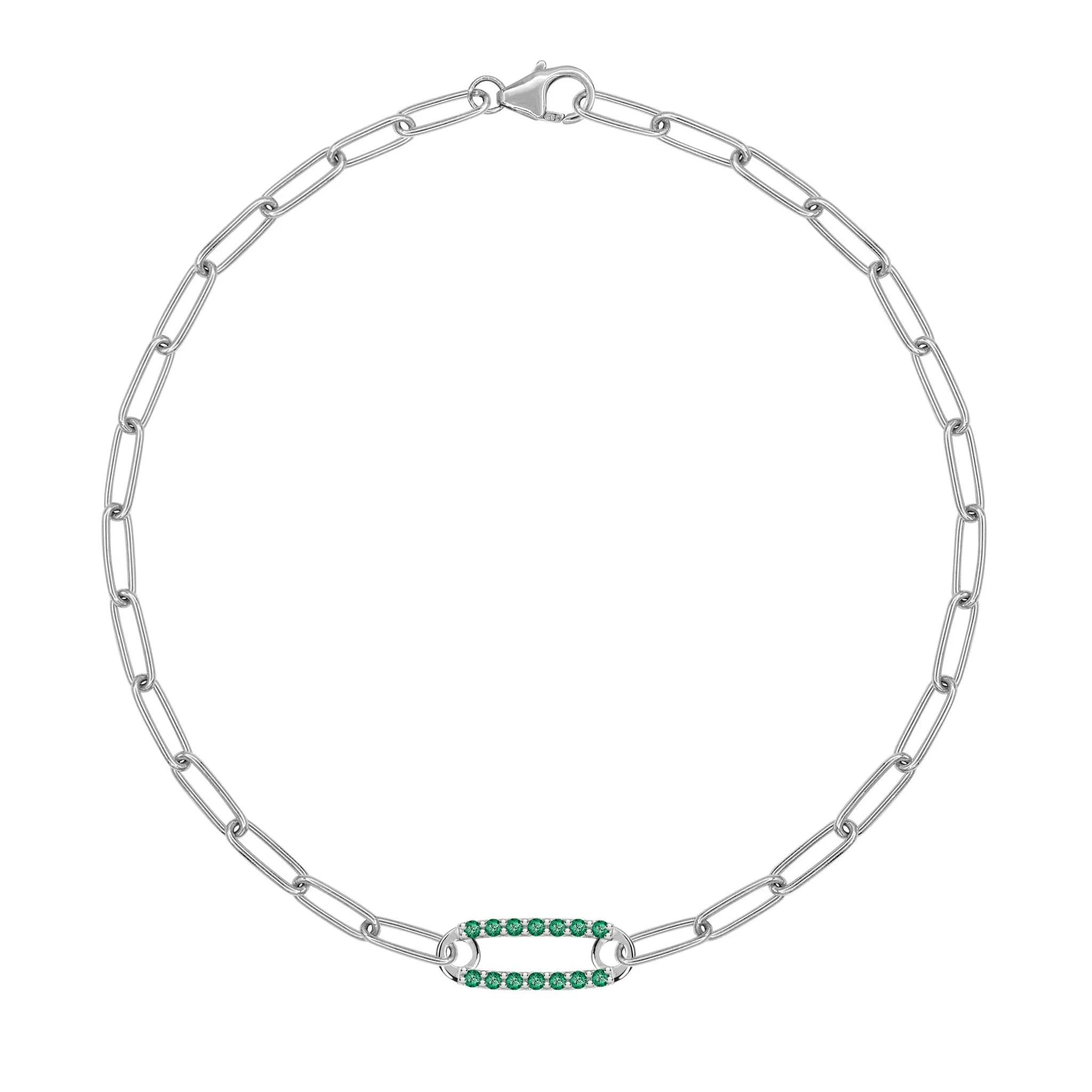 Adelaide 1 Pavé Emerald Link Bracelet in 14k Gold (May) - Image 7