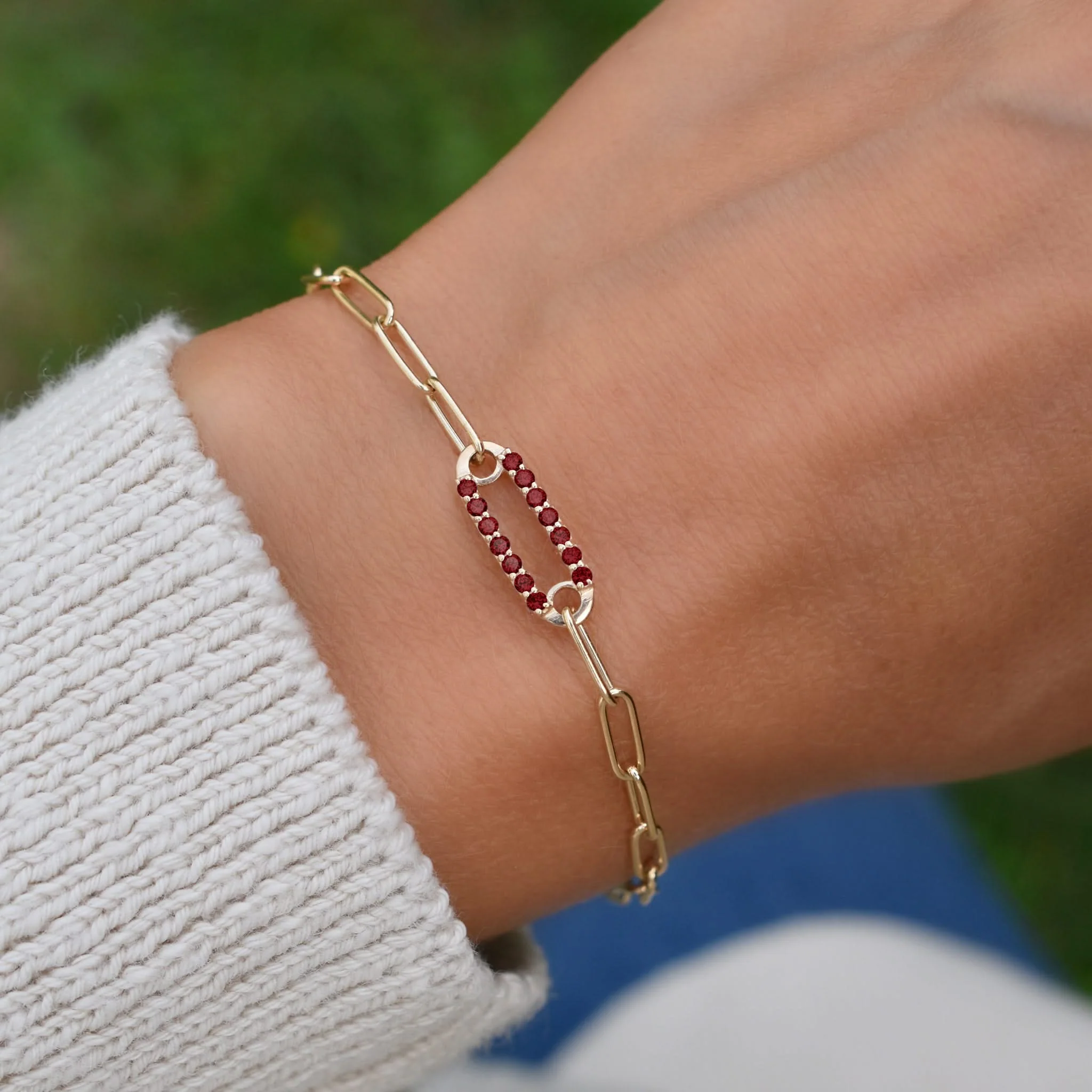 Adelaide 1 Pavé Garnet Link Bracelet in 14k Gold (January) - Image 10