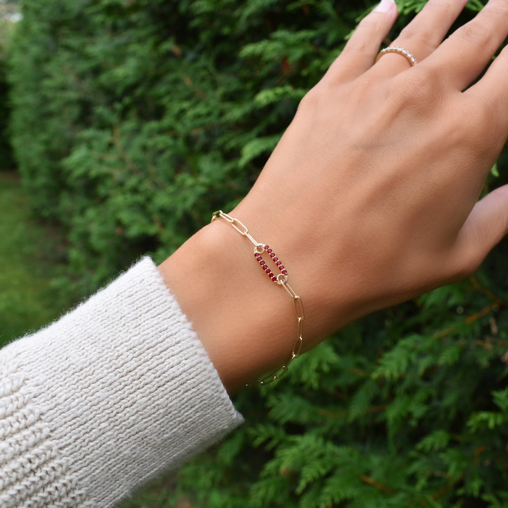 Adelaide 1 Pavé Garnet Link Bracelet in 14k Gold (January) - Image 6