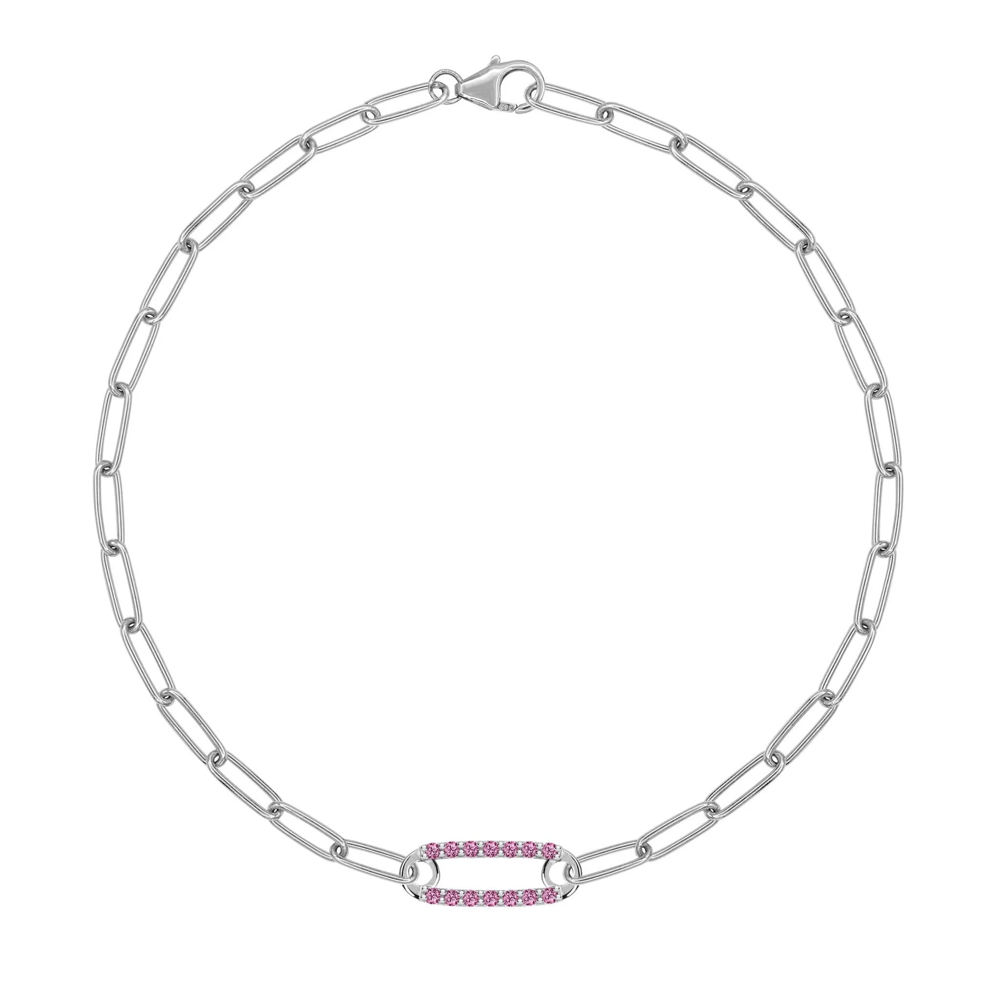 Adelaide 1 Pavé Pink Sapphire Link Bracelet in 14k Gold (October) - Image 7
