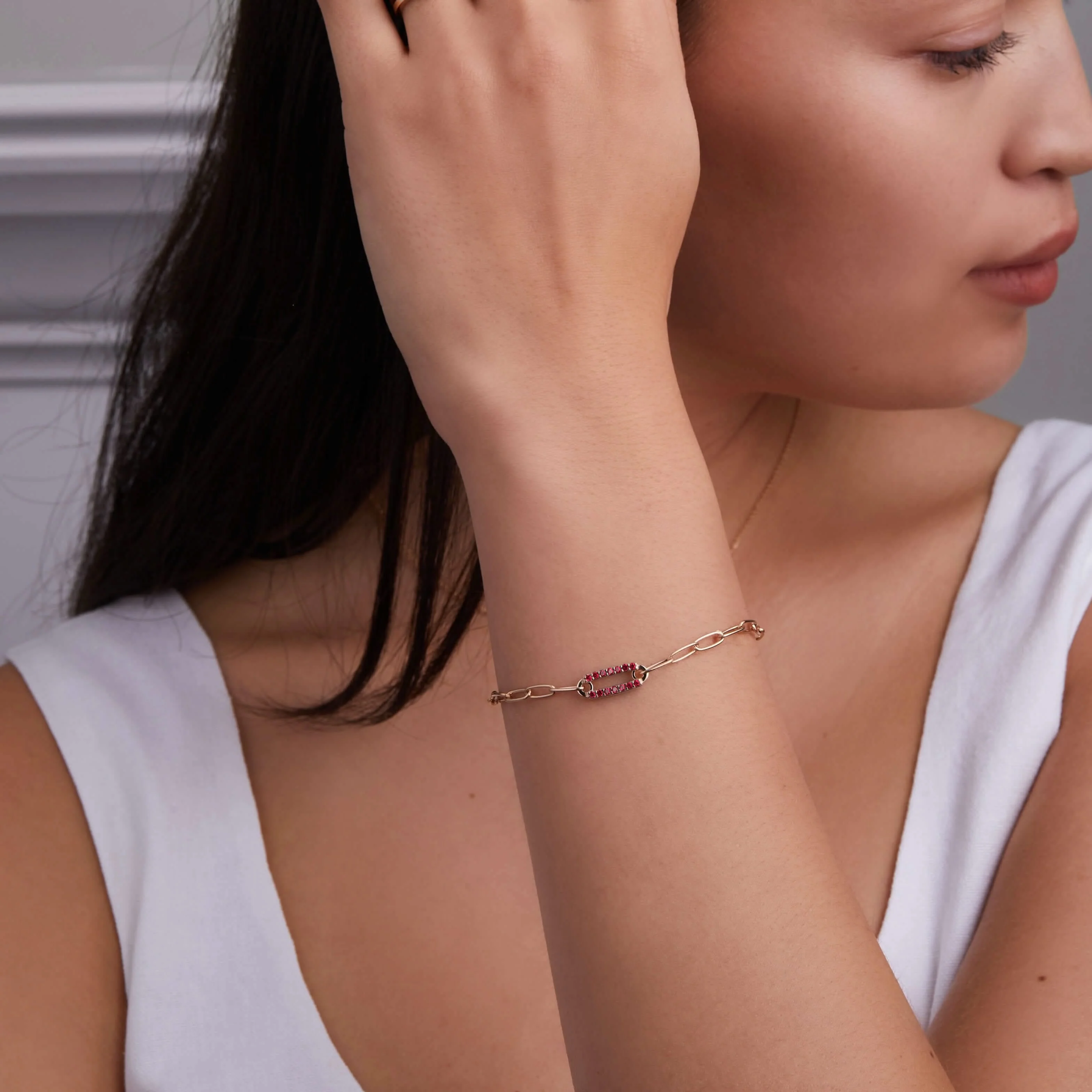 Adelaide 1 Pavé Ruby Link Bracelet in 14k Gold (July) - Image 2
