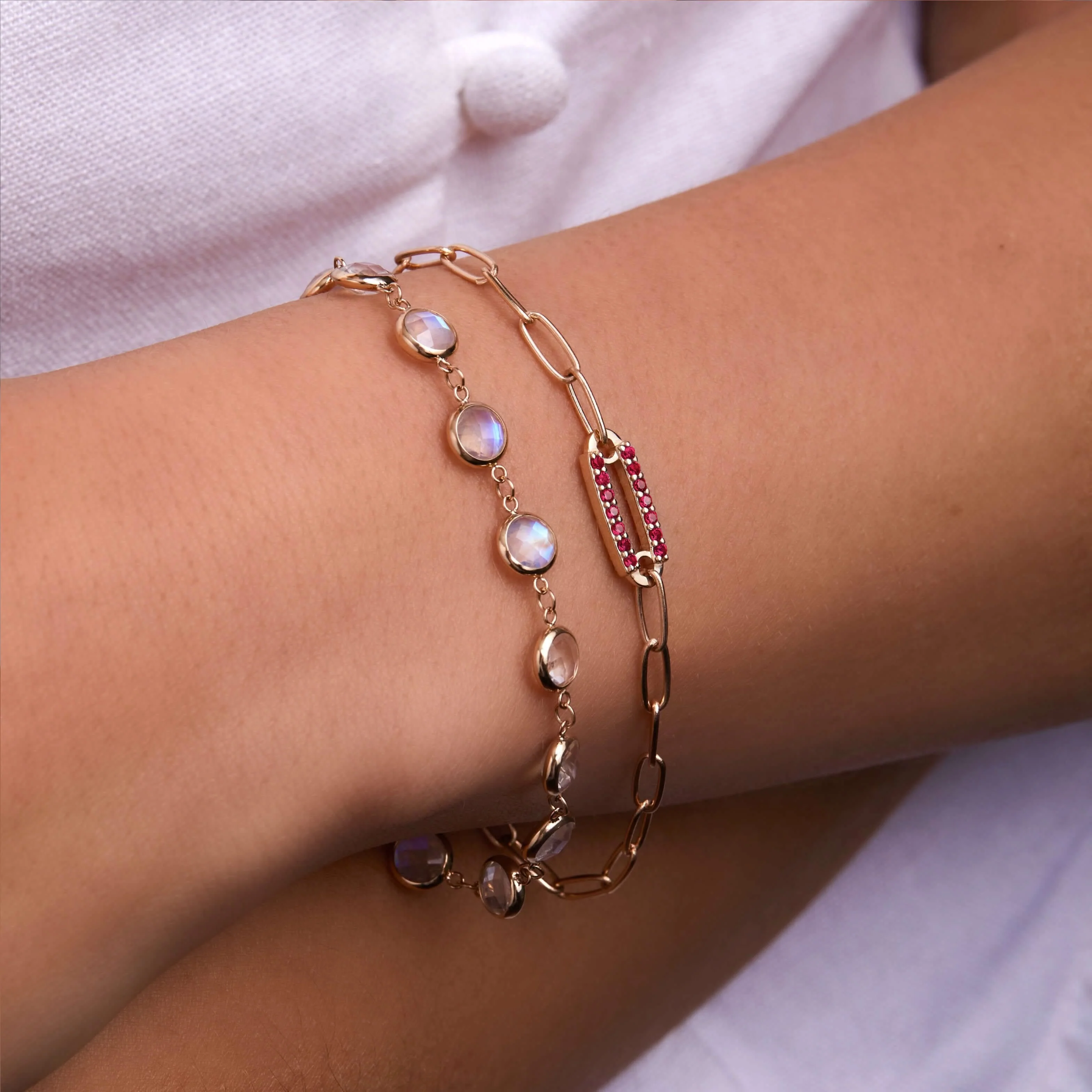 Adelaide 1 Pavé Ruby Link Bracelet in 14k Gold (July) - Image 3