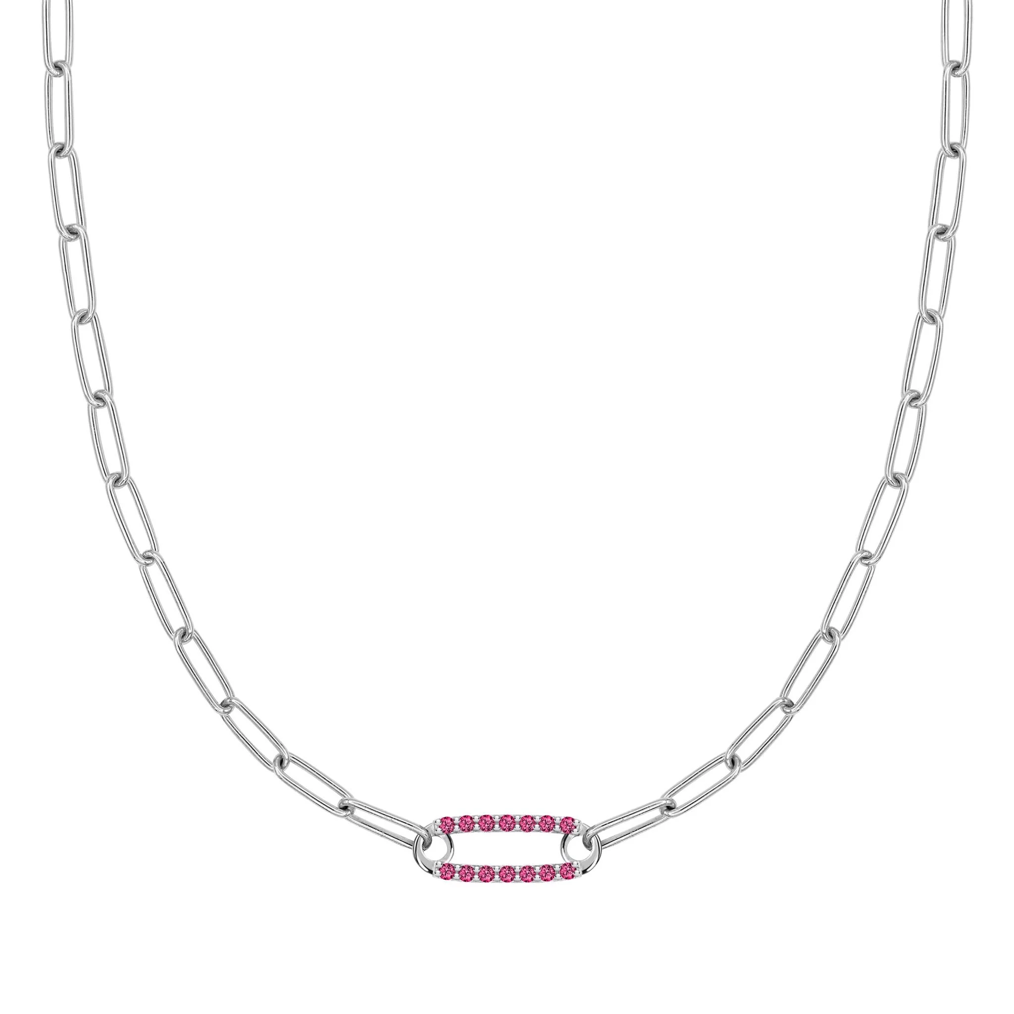 Adelaide 1 Pavé Ruby Link Necklace in 14k Gold (July) - Image 8