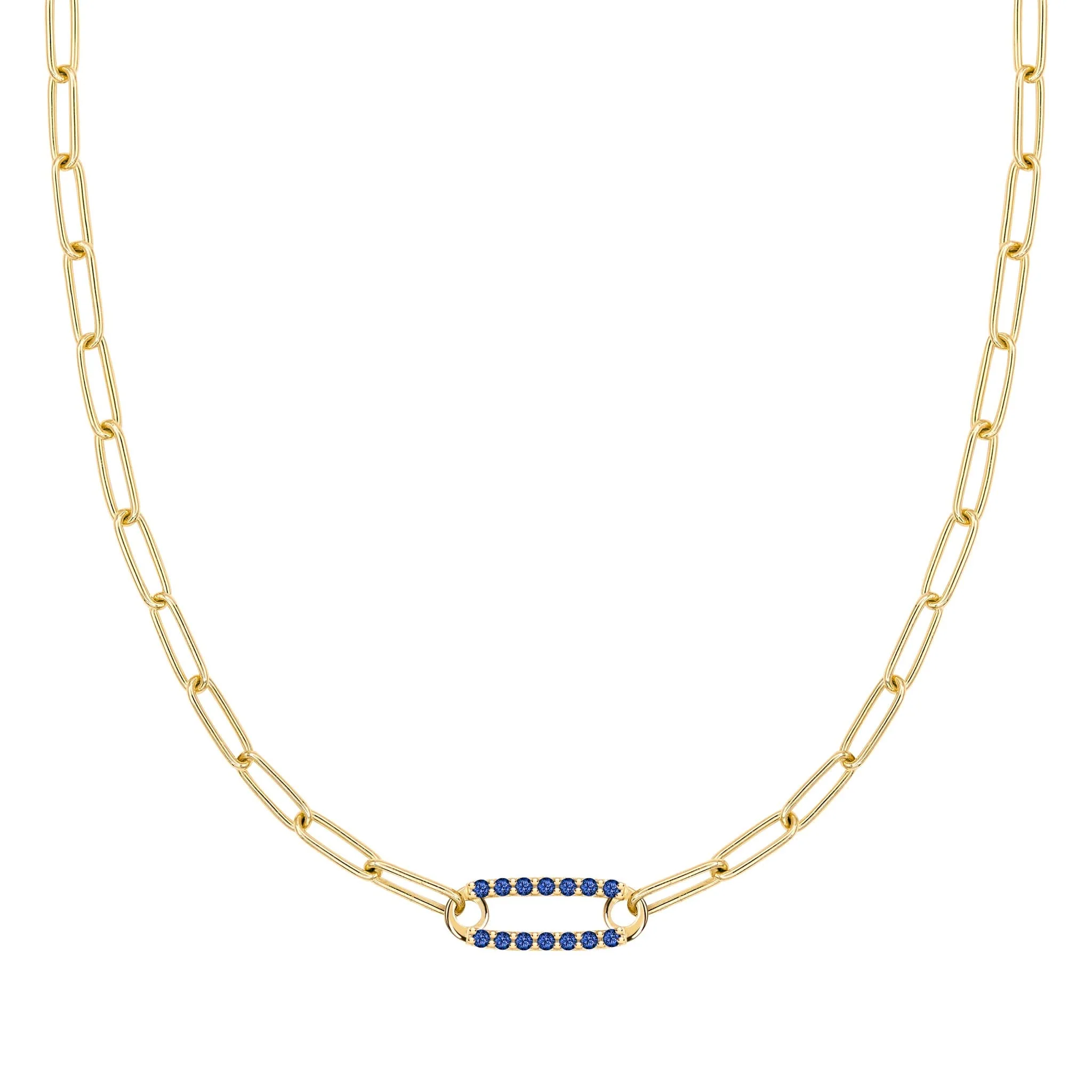 Adelaide 1 Pavé Sapphire Link Necklace in 14k Gold (September)