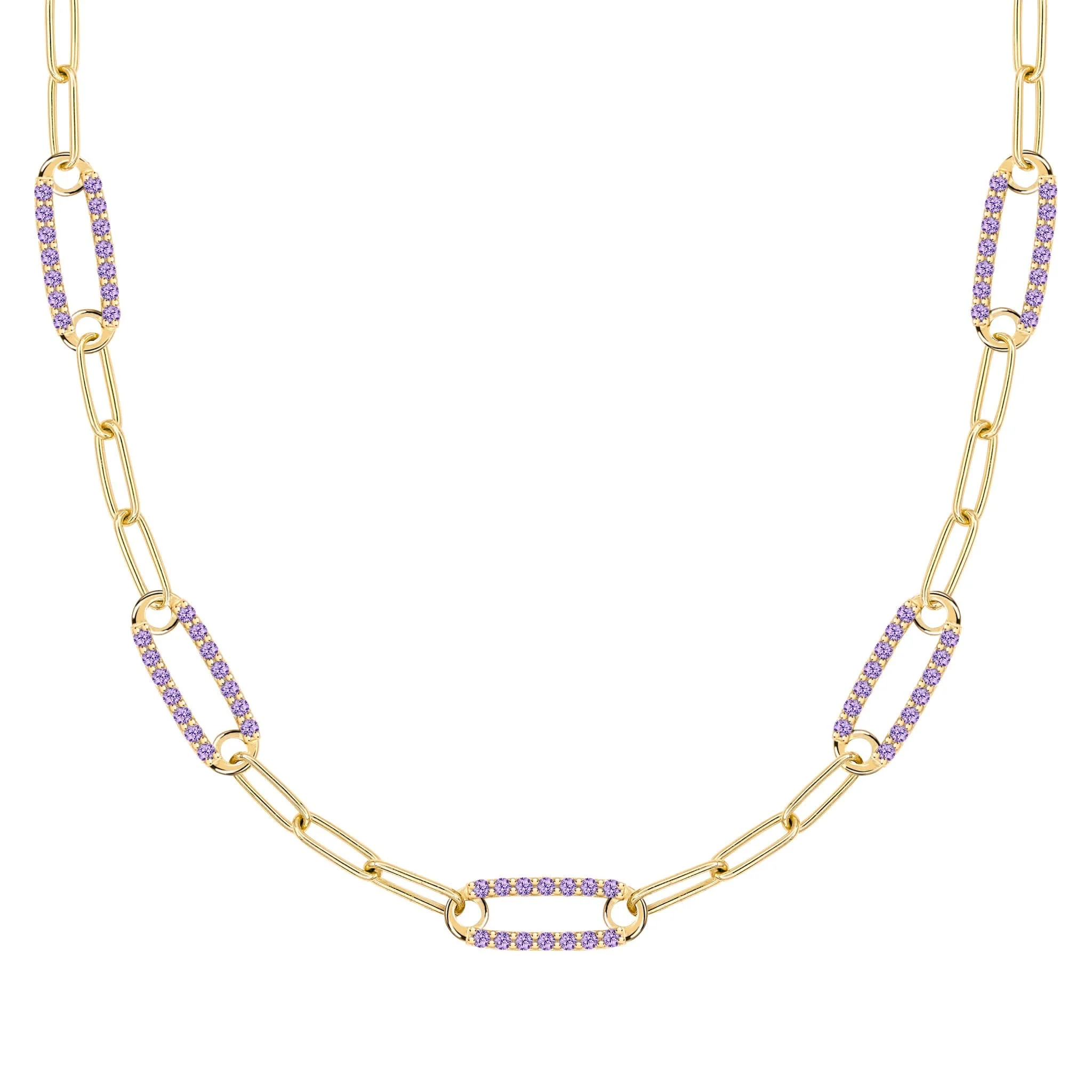 Adelaide 5 Pavé Amethyst Link Necklace in 14k Gold (February)