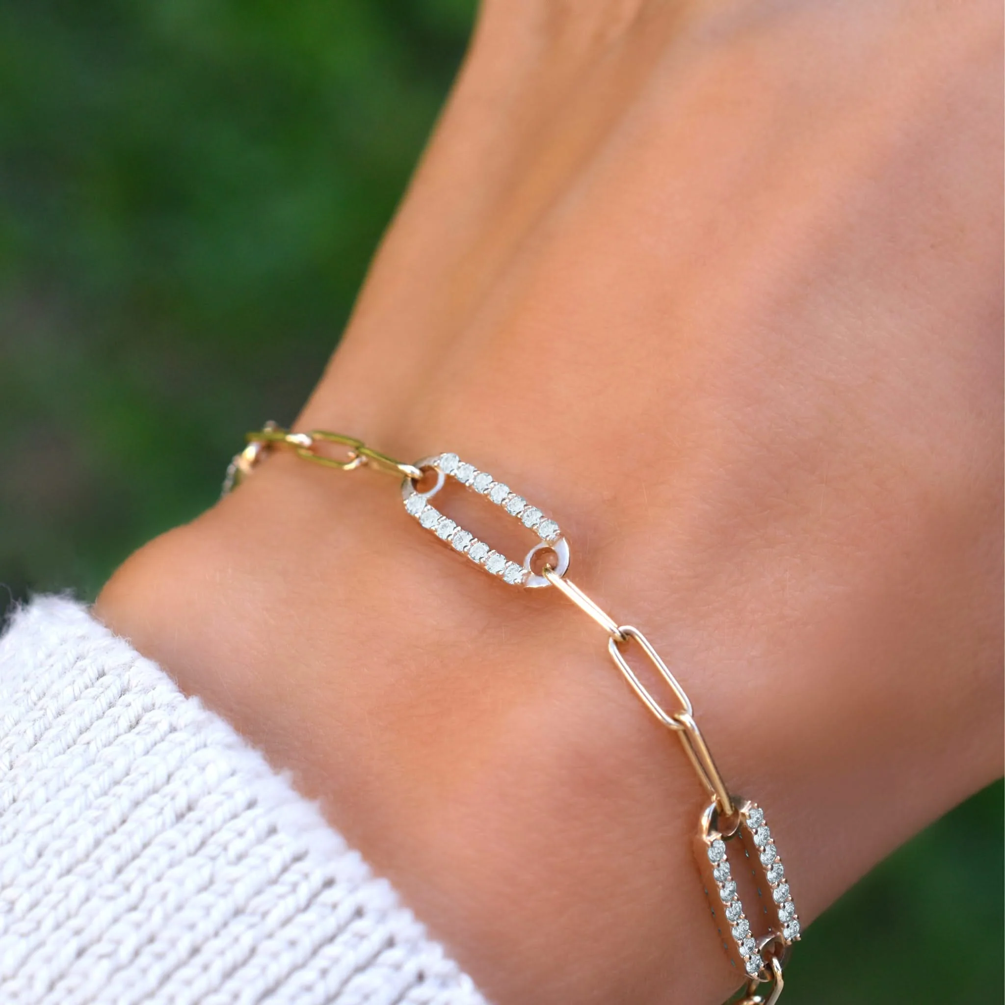 Adelaide 5 Pavé Aquamarine Link Bracelet in 14k Gold (March) - Image 3