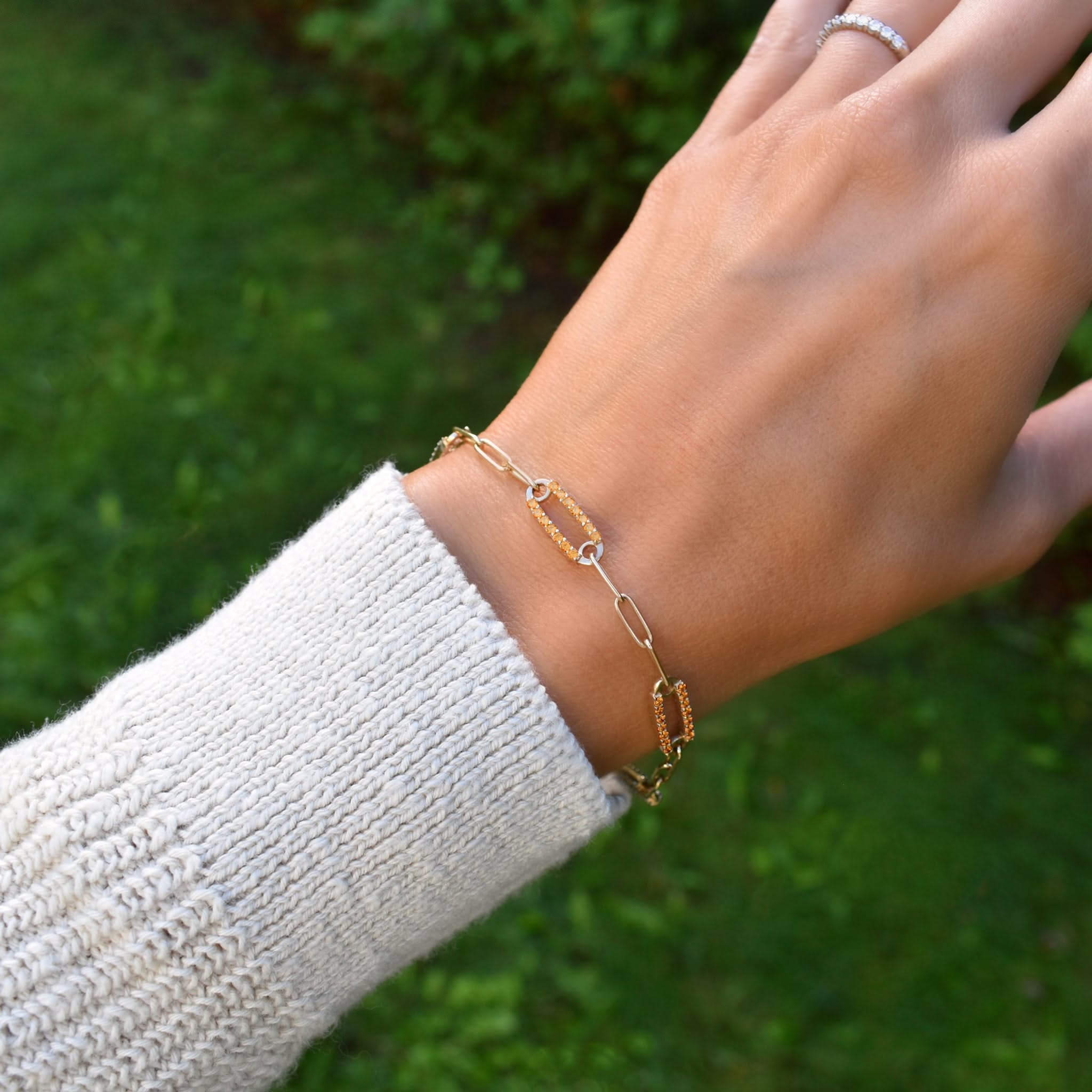 Adelaide 5 Pavé Citrine Link Bracelet in 14k Gold (November) - Image 2