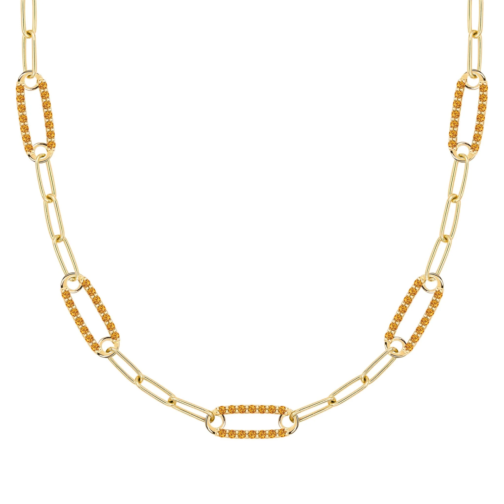 Adelaide 5 Pavé Citrine Link Necklace in 14k Gold (November)